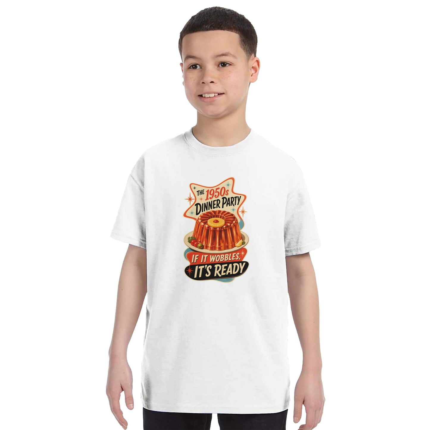 The 1950s Dinner Party — If It Wobbles, It's Ready Kids' T-shirt — product view 16
