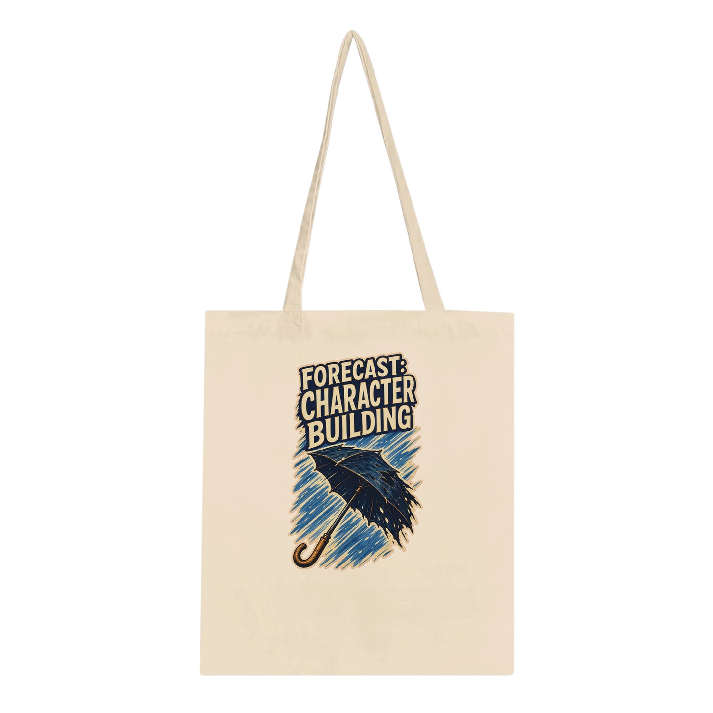 Forecast: Character Building – British Weather Tote Bag — product view 1