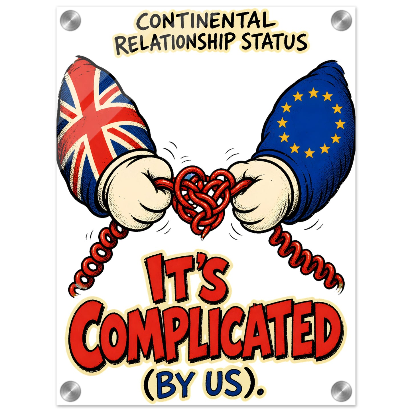 It's Complicated (By Us) UK–EU 1990s Cartoon Acrylic Print — product view 1