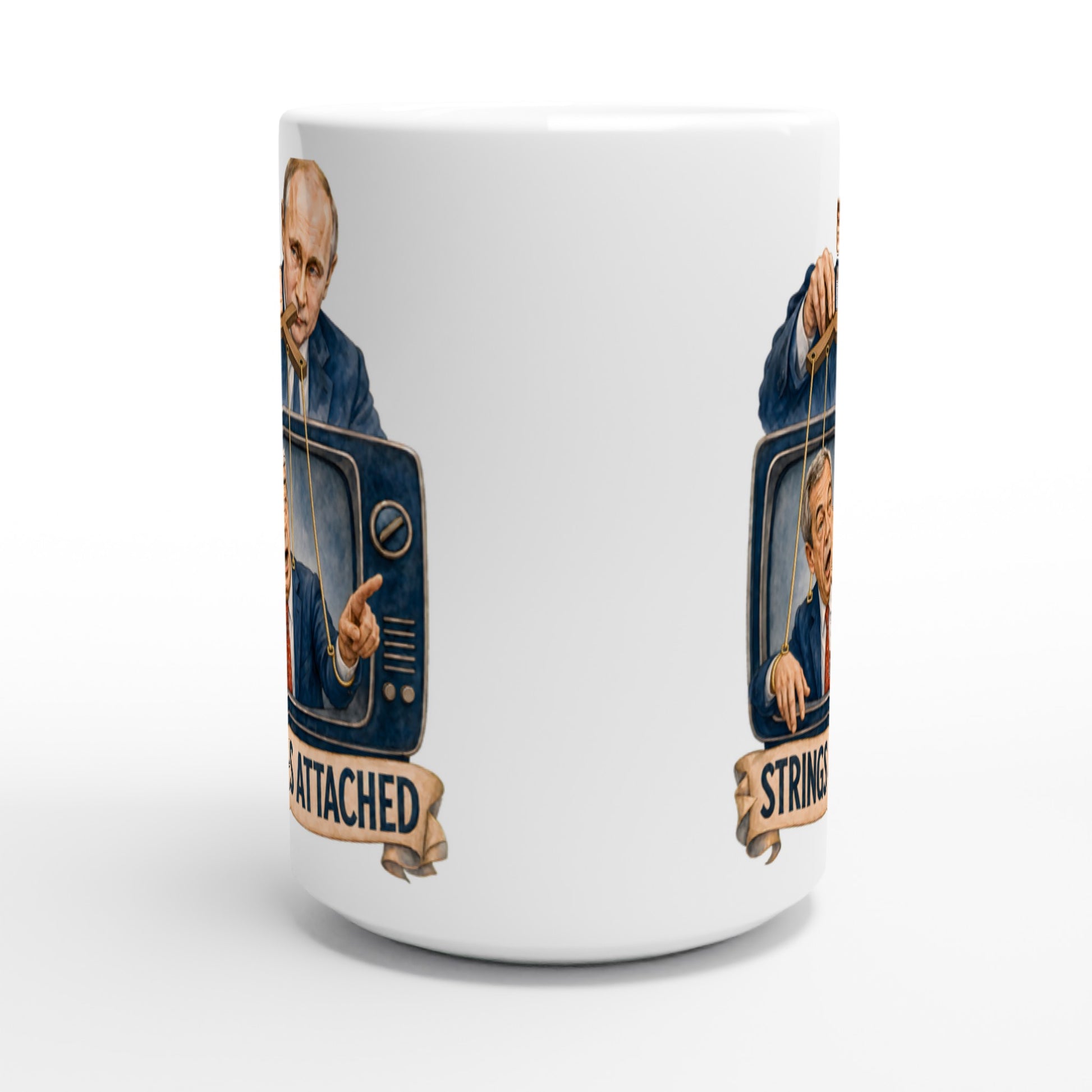 Strings Attached Political Satire Large Mug — product view 2