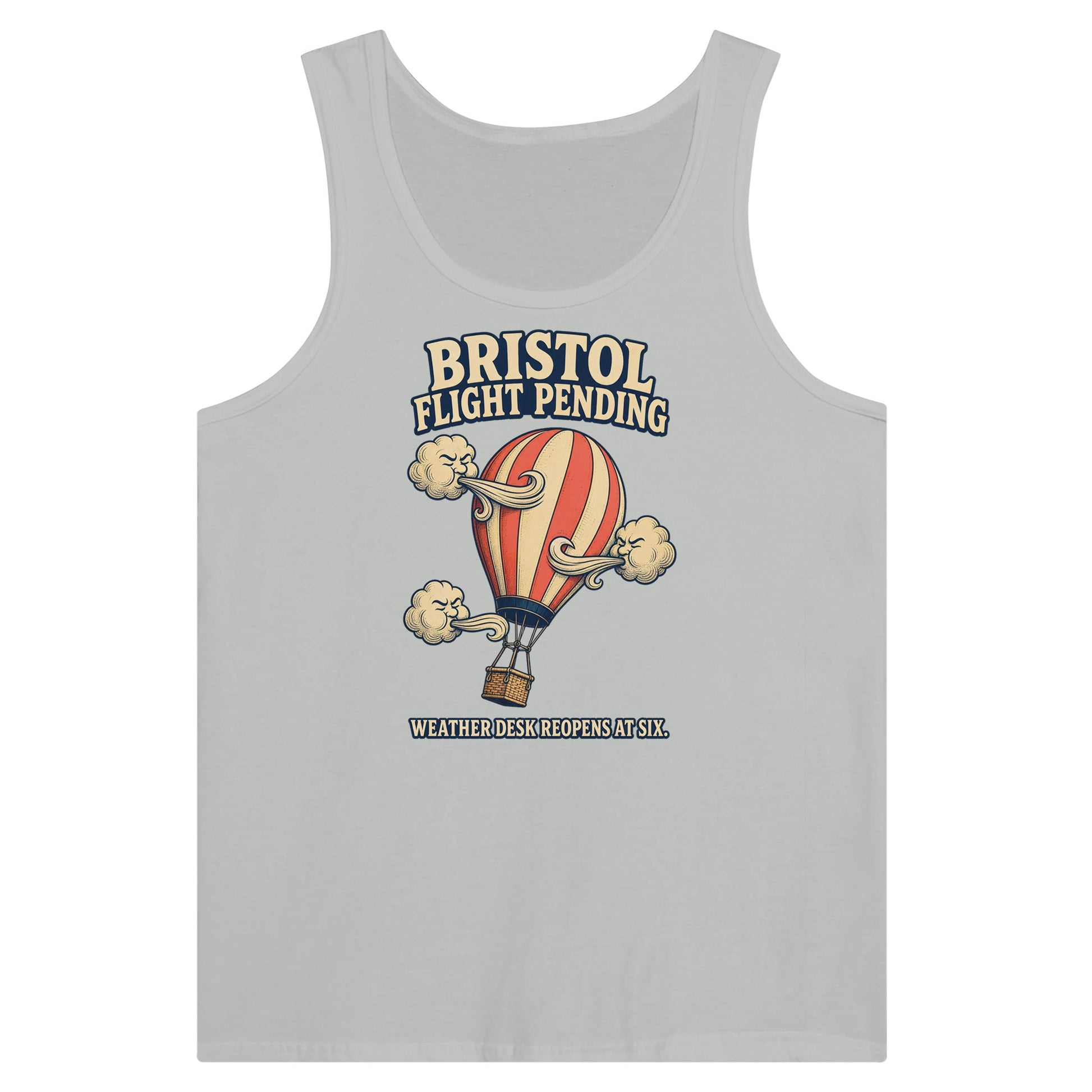 Bristol Flight Pending – Weather Desk Premium Unisex Tank Top — product view 5