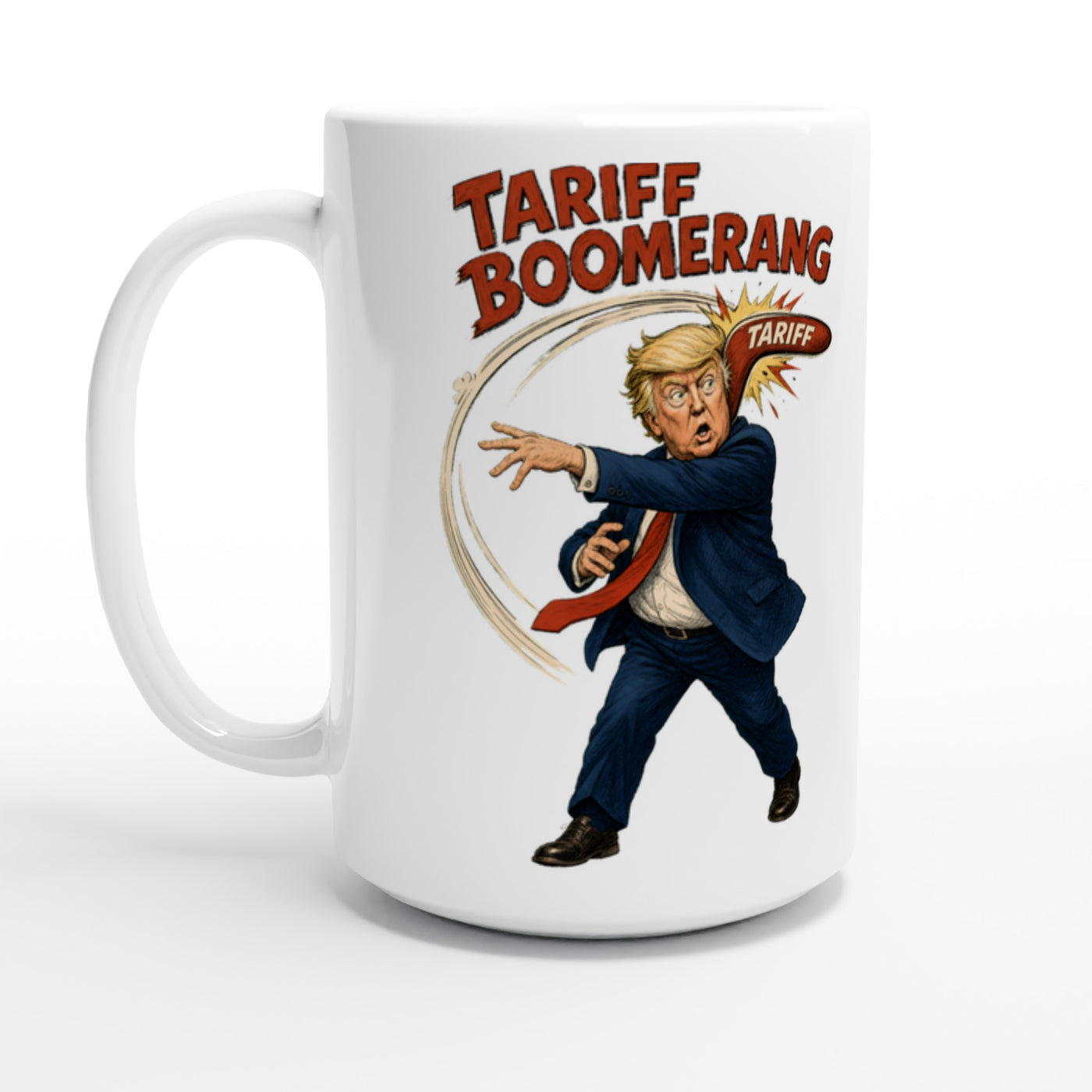Tariff Boomerang – Trump Political Satire Large Mug