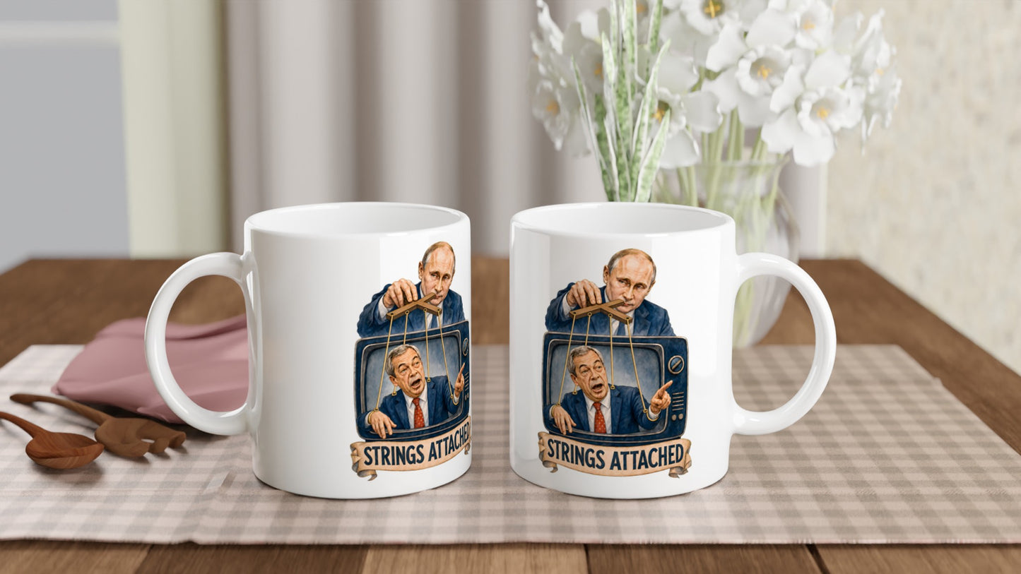 Strings Attached Political Satire Mug — product view 4