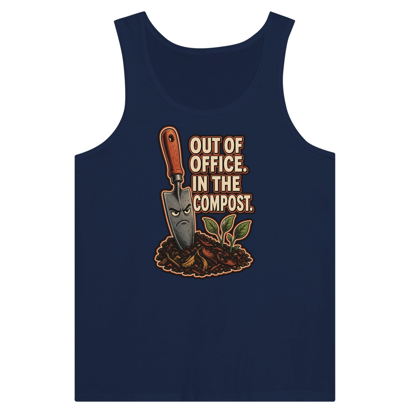 Out of Office, In the Compost Premium Unisex Tank Top — product view 9