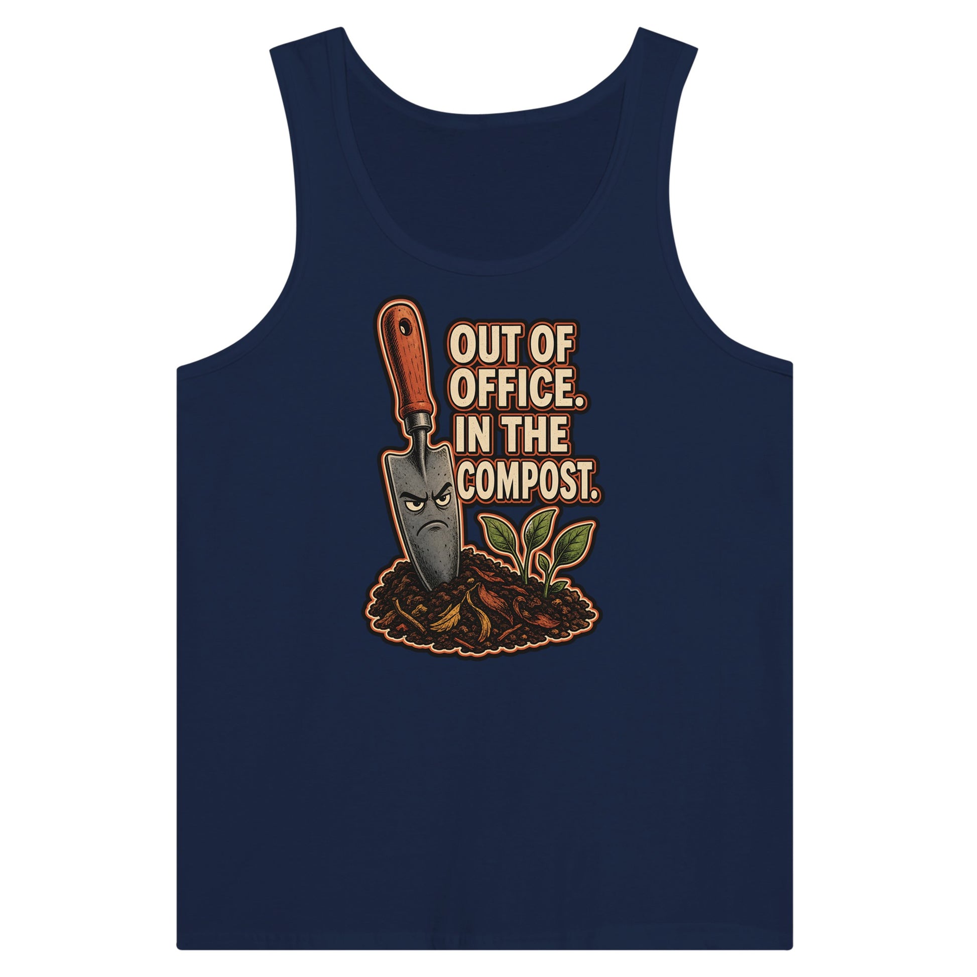 Out of Office, In the Compost Premium Unisex Tank Top — product view 9