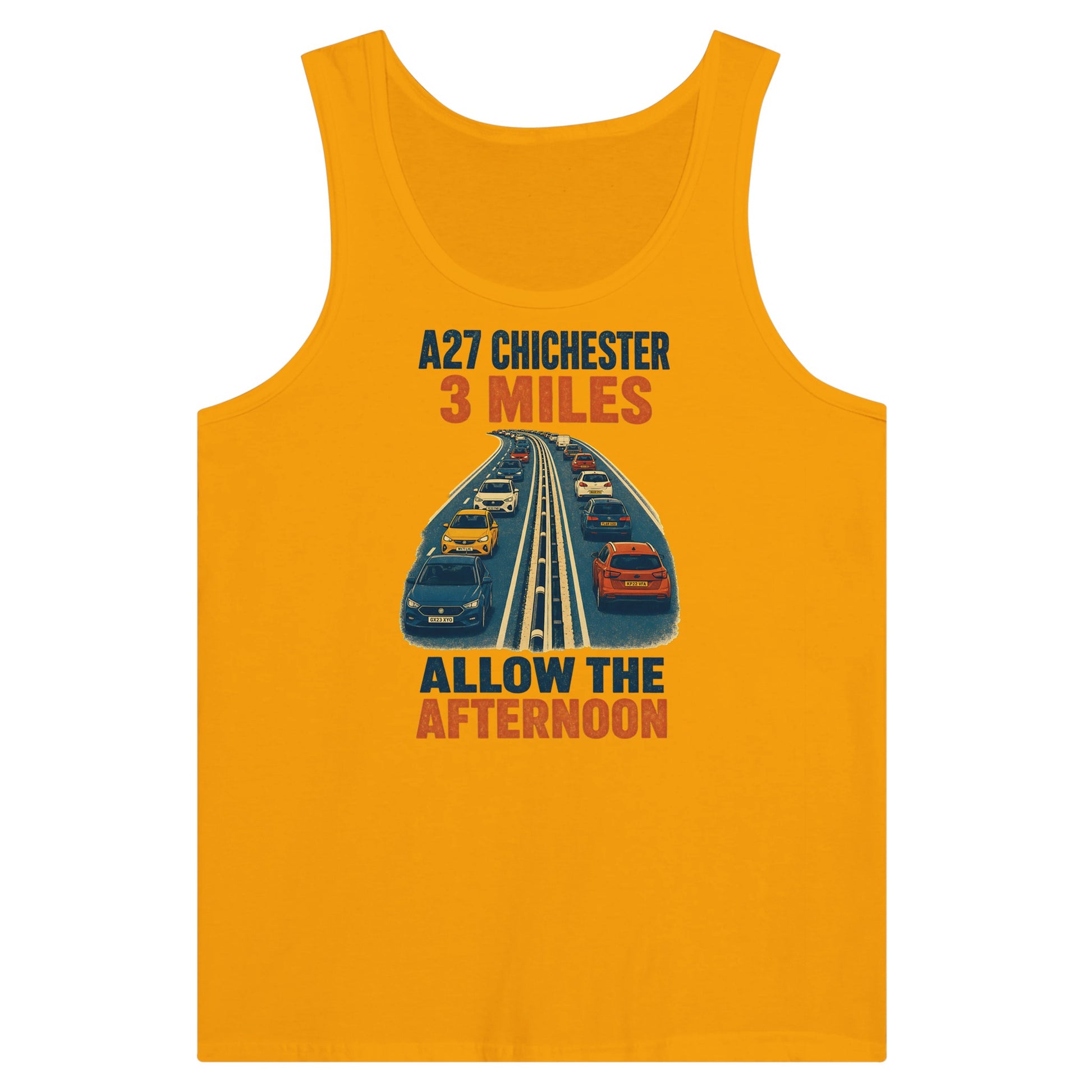 A27 Chichester – 3 Miles, Allow the Afternoon Premium Unisex Tank Top — product view 11