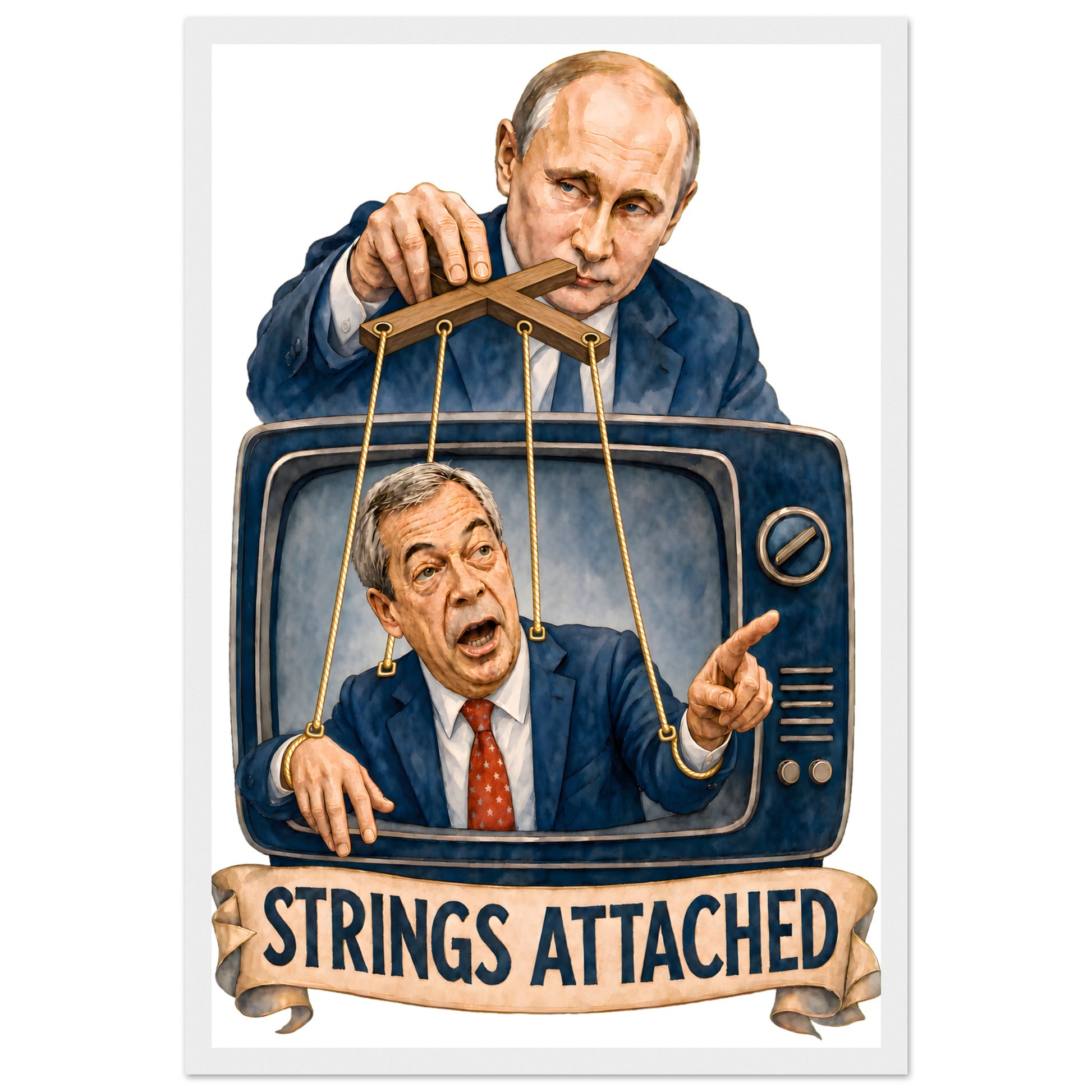 Strings Attached Political Satire Framed Wall Art — product view 1