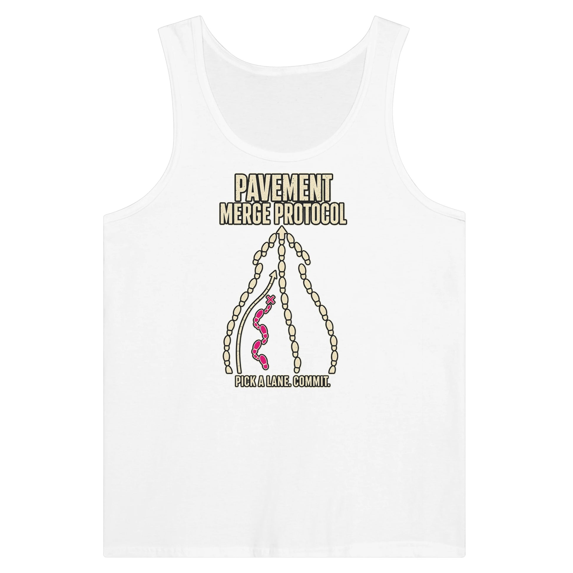 Pavement Merge Protocol — Pick a Lane Premium Unisex Tank Top — product view 1