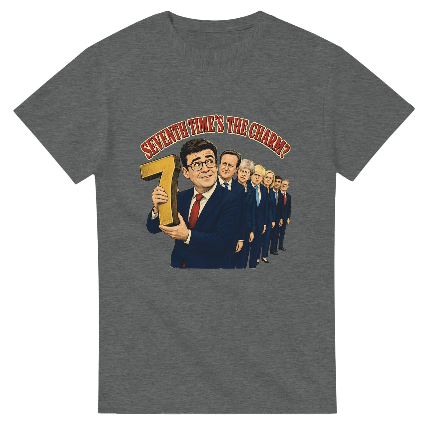 Seventh Time’s the Charm? UK Prime Minister Caricature T-shirt — product view 3