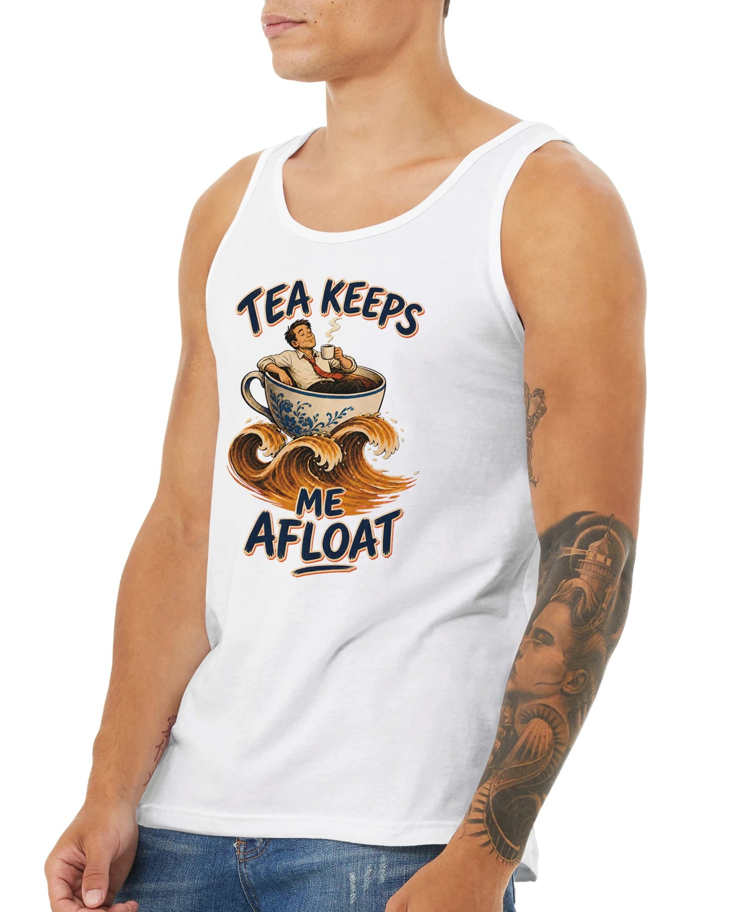 Tea Keeps Me Afloat Premium Unisex Tank Top — product view 16
