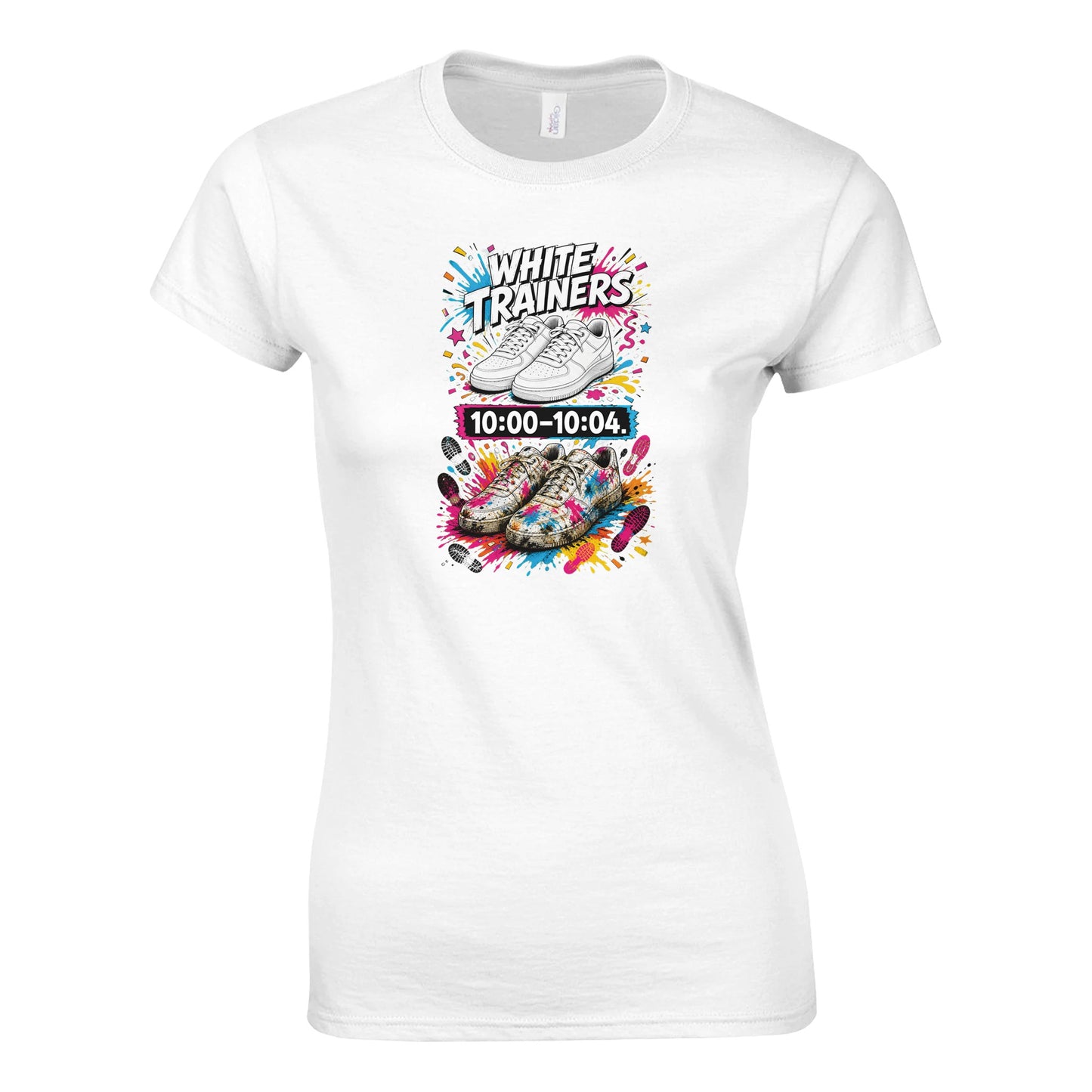 White Trainers: 10:00–10:04 Women's T-shirt — product view 1