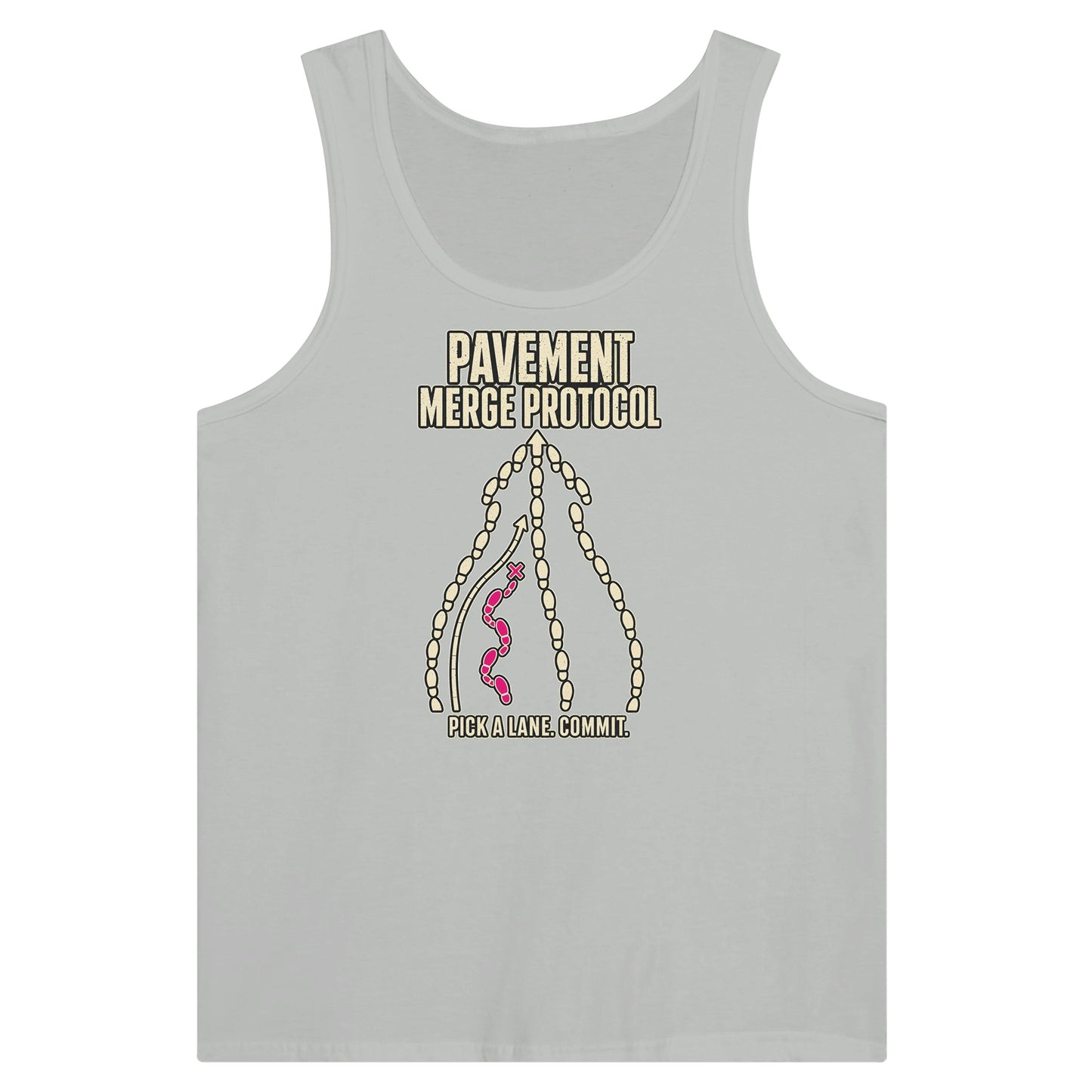 Pavement Merge Protocol — Pick a Lane Premium Unisex Tank Top — product view 5