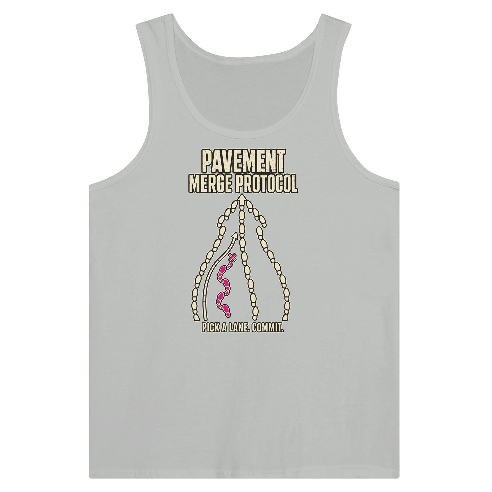 Pavement Merge Protocol — Pick a Lane Premium Unisex Tank Top — product view 5