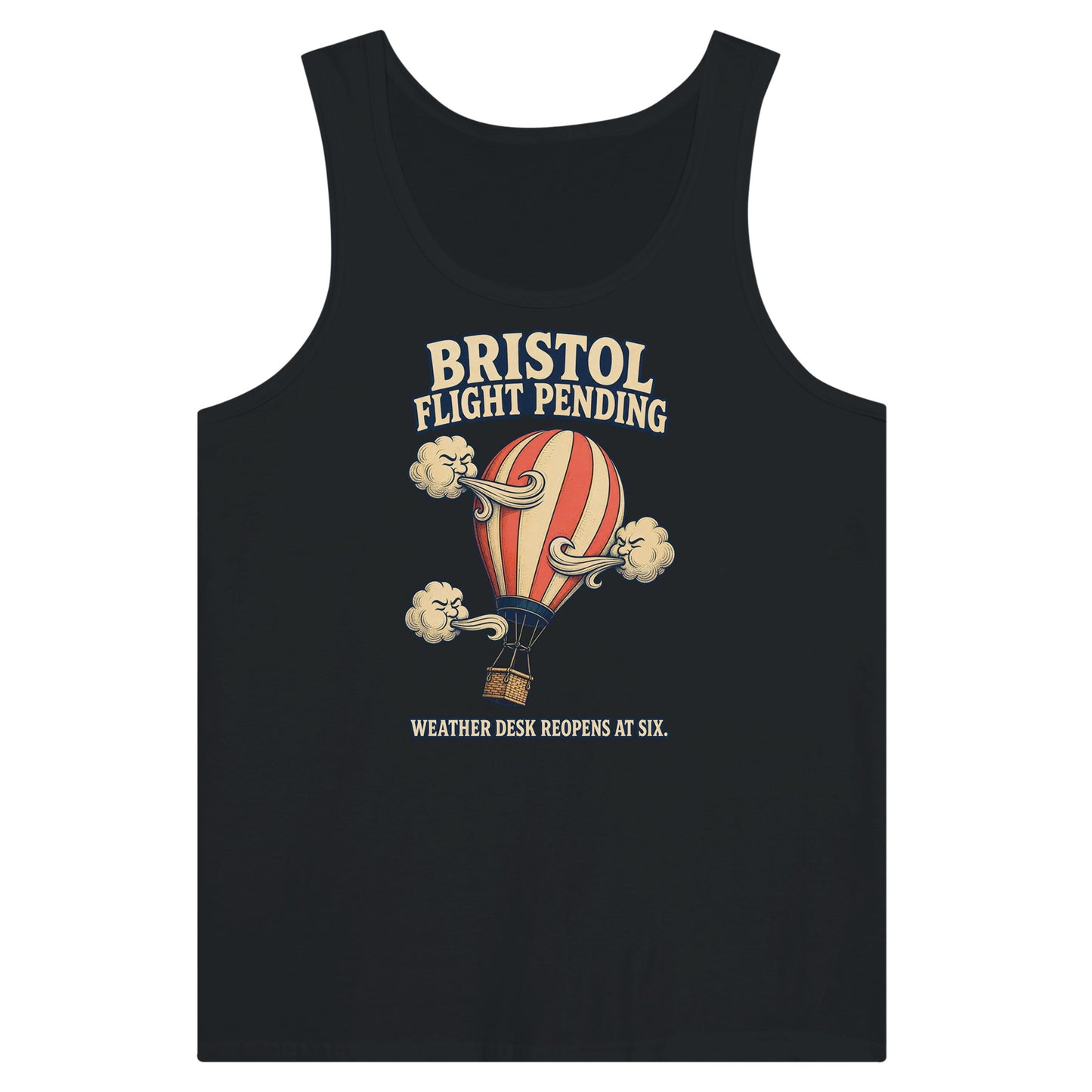 Bristol Flight Pending – Weather Desk Premium Unisex Tank Top — product view 8