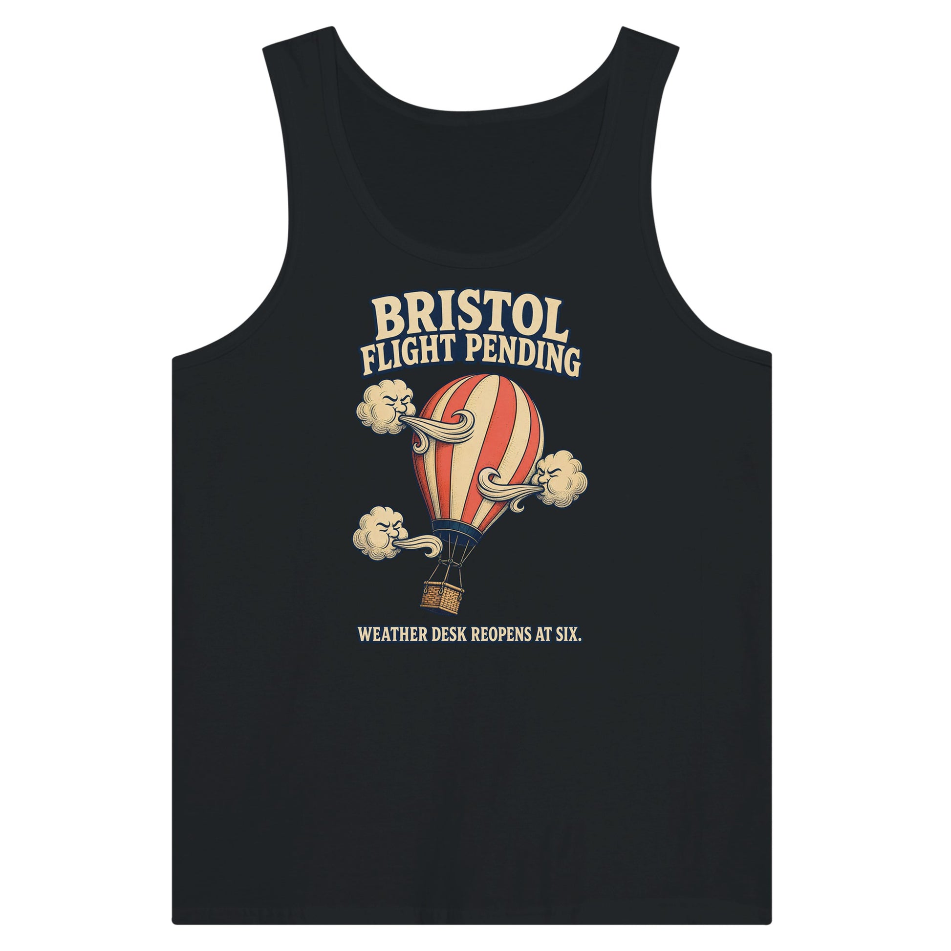 Bristol Flight Pending – Weather Desk Premium Unisex Tank Top — product view 8