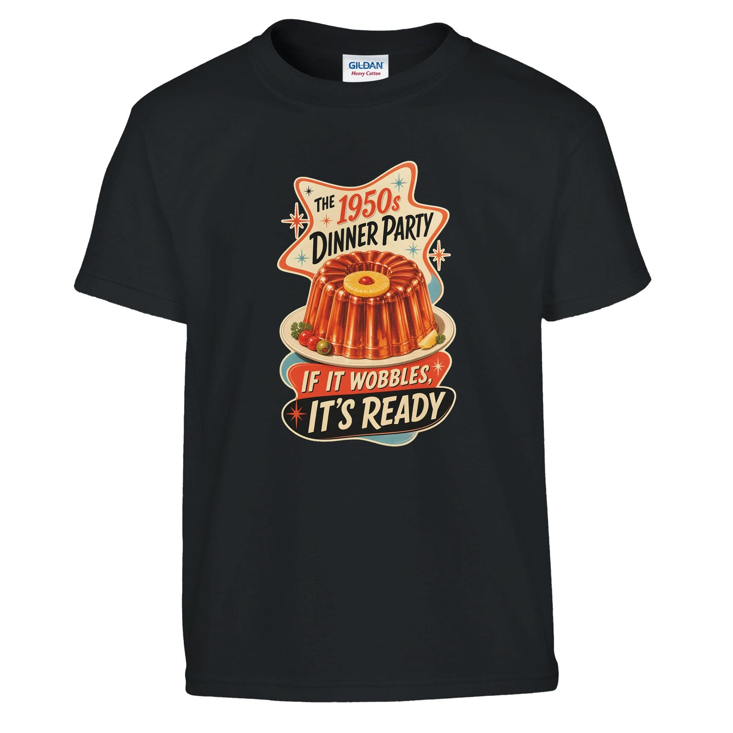 The 1950s Dinner Party — If It Wobbles, It's Ready Kids' T-shirt — product view 2