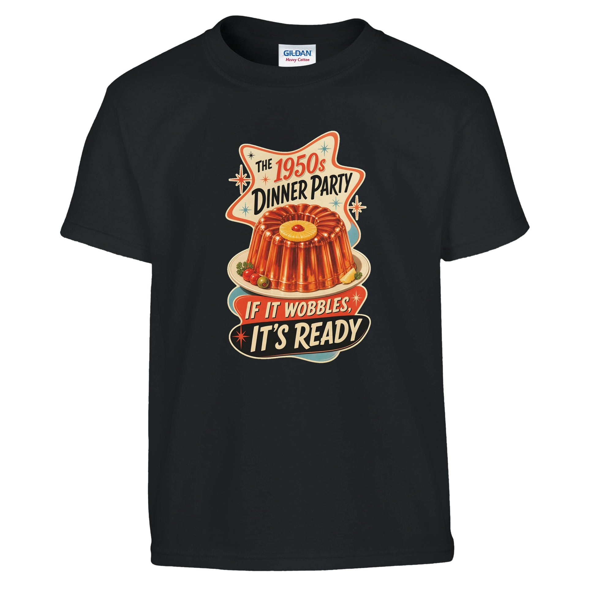 The 1950s Dinner Party — If It Wobbles, It's Ready Kids' T-shirt — product view 2