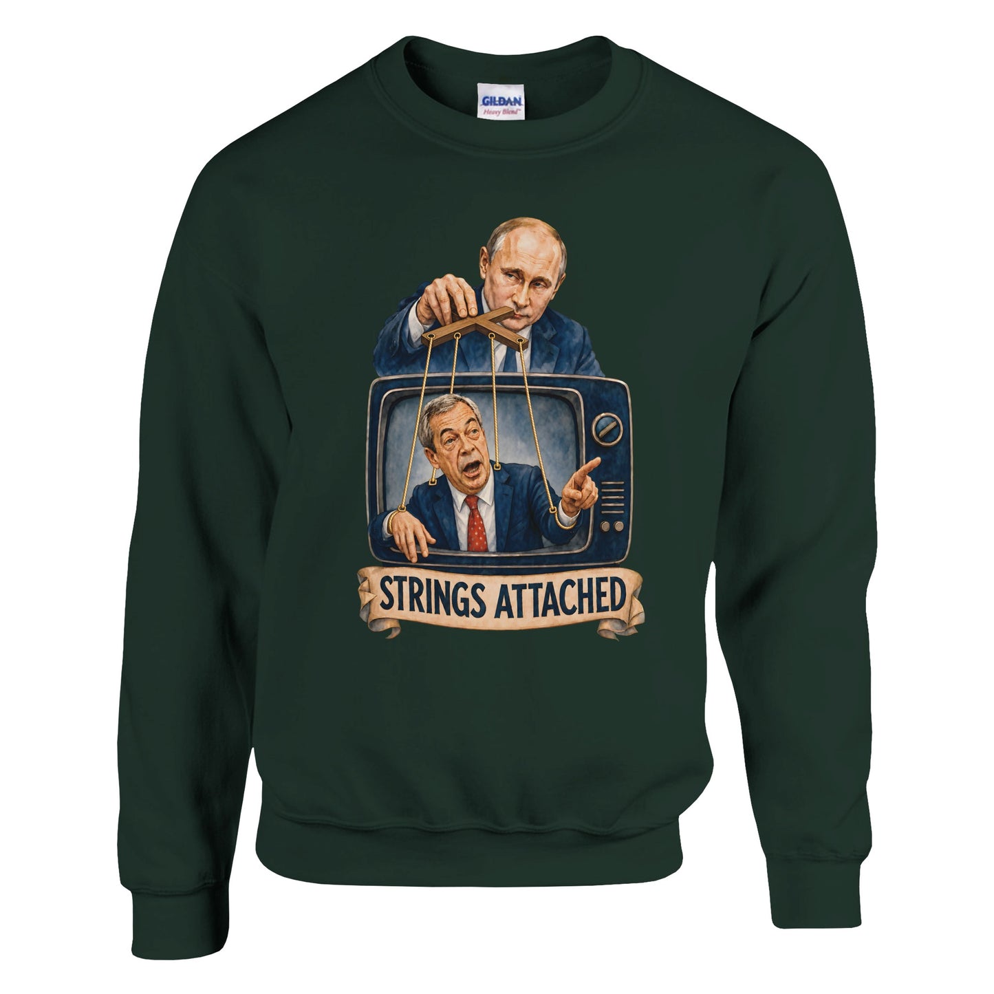 Strings Attached Political Satire Sweatshirt — product view 4