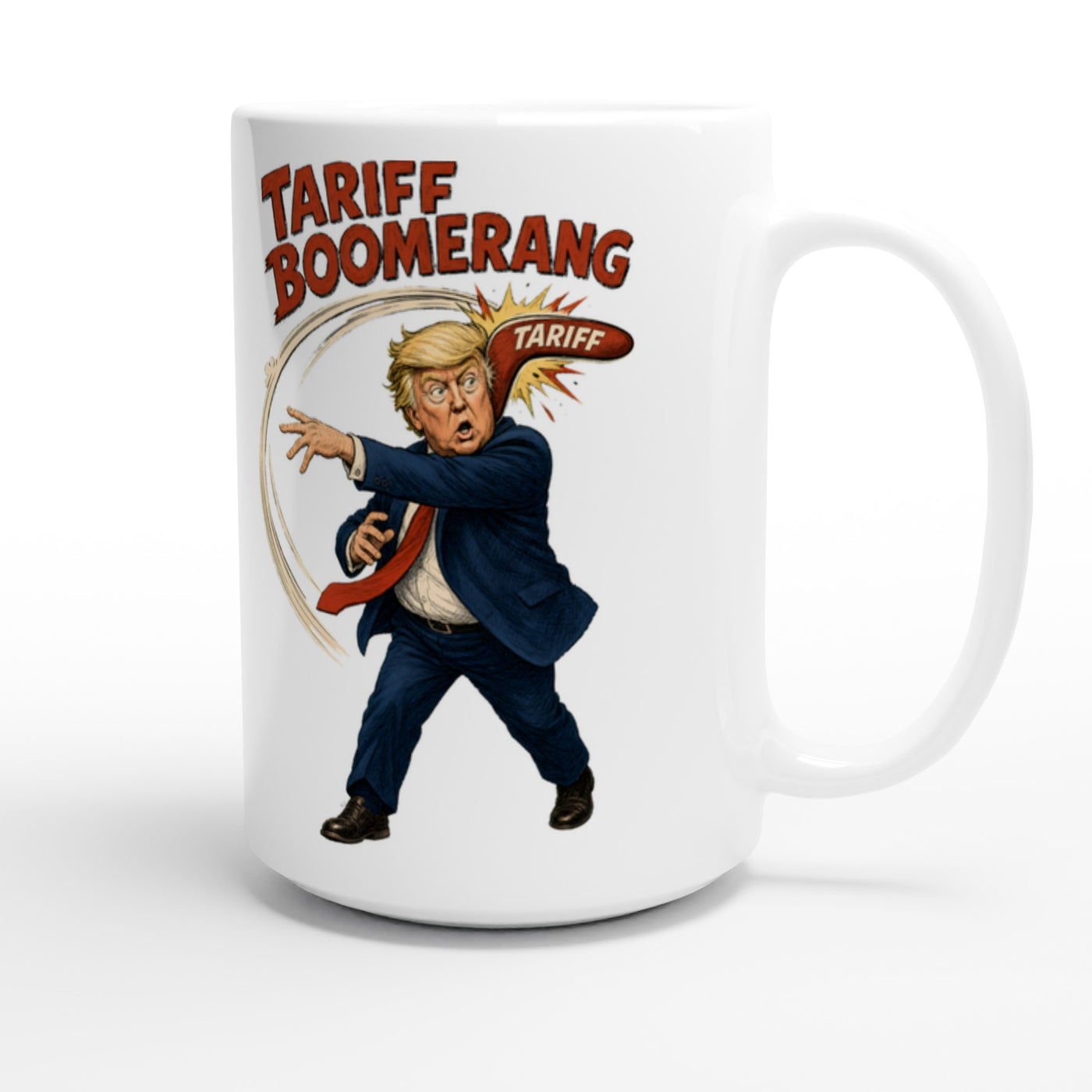 Tariff Boomerang – Trump Political Satire Large Mug