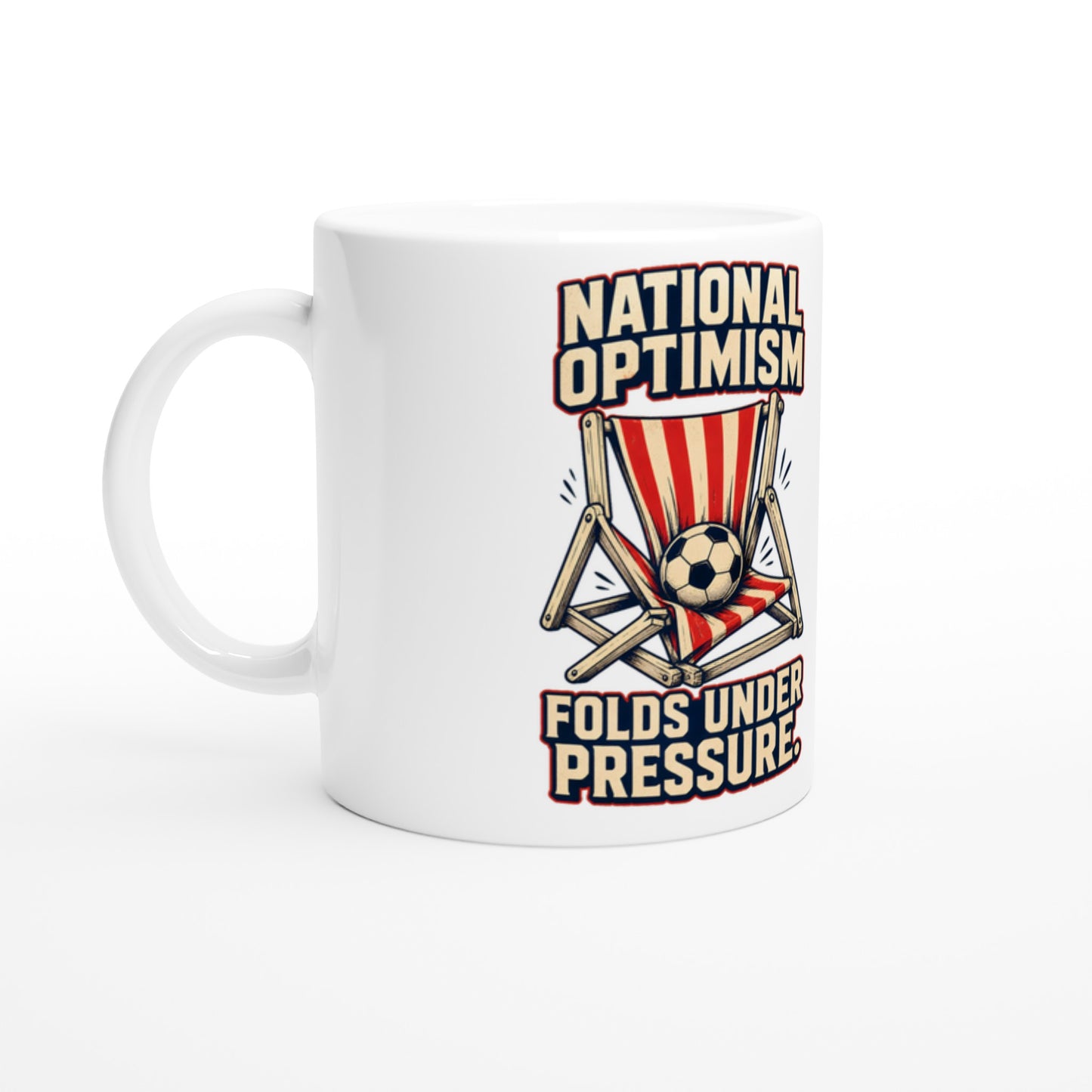 National Optimism Folds Under Pressure Football Mug — product view 1