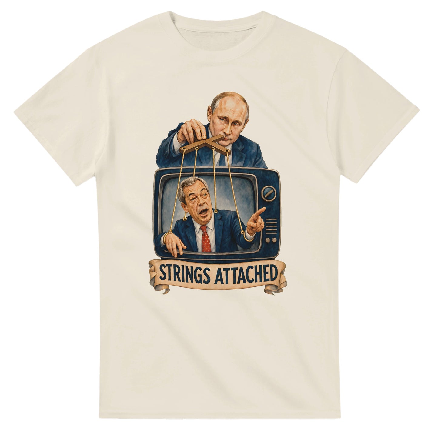 Strings Attached Political Satire T-shirt — product view 8