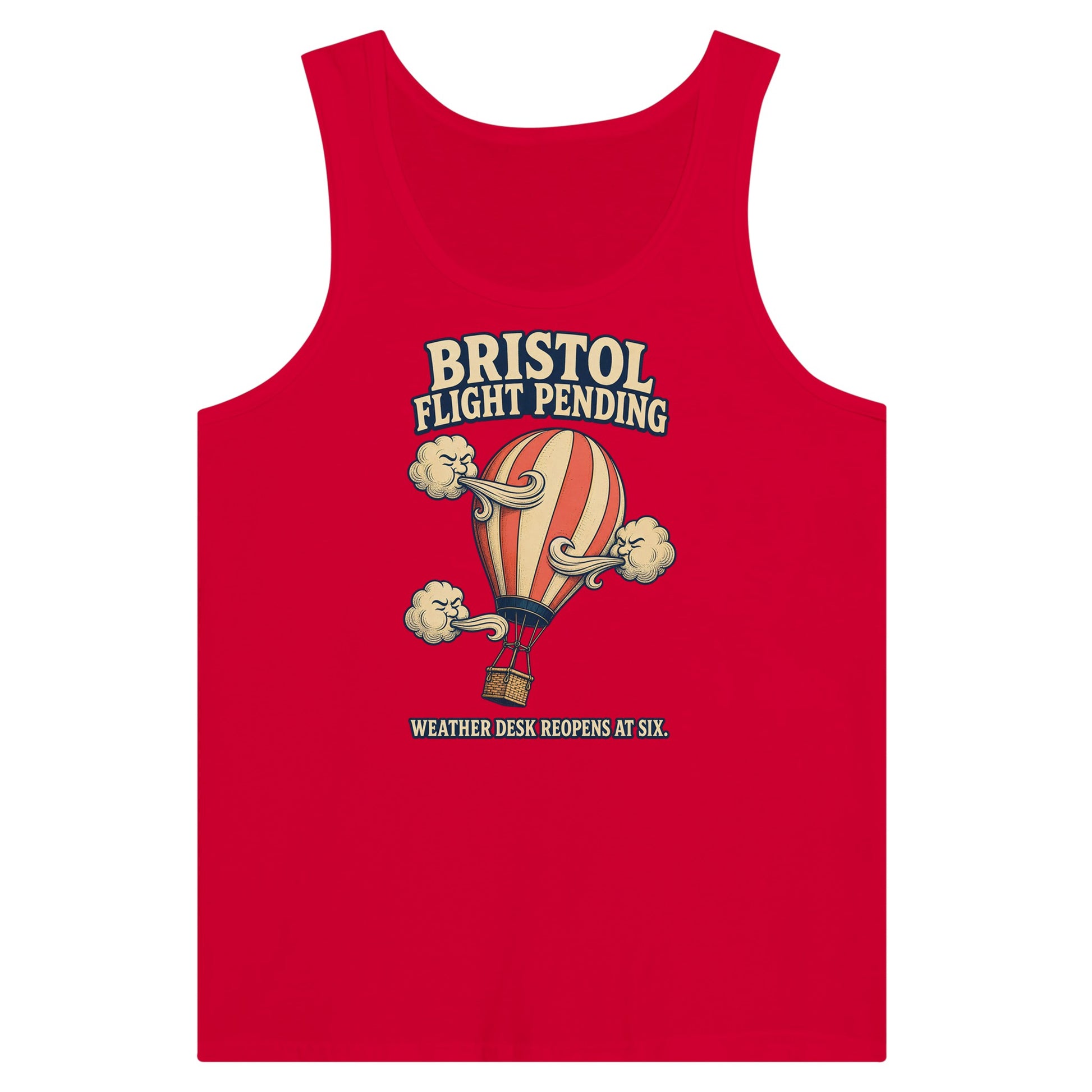 Bristol Flight Pending – Weather Desk Premium Unisex Tank Top — product view 12