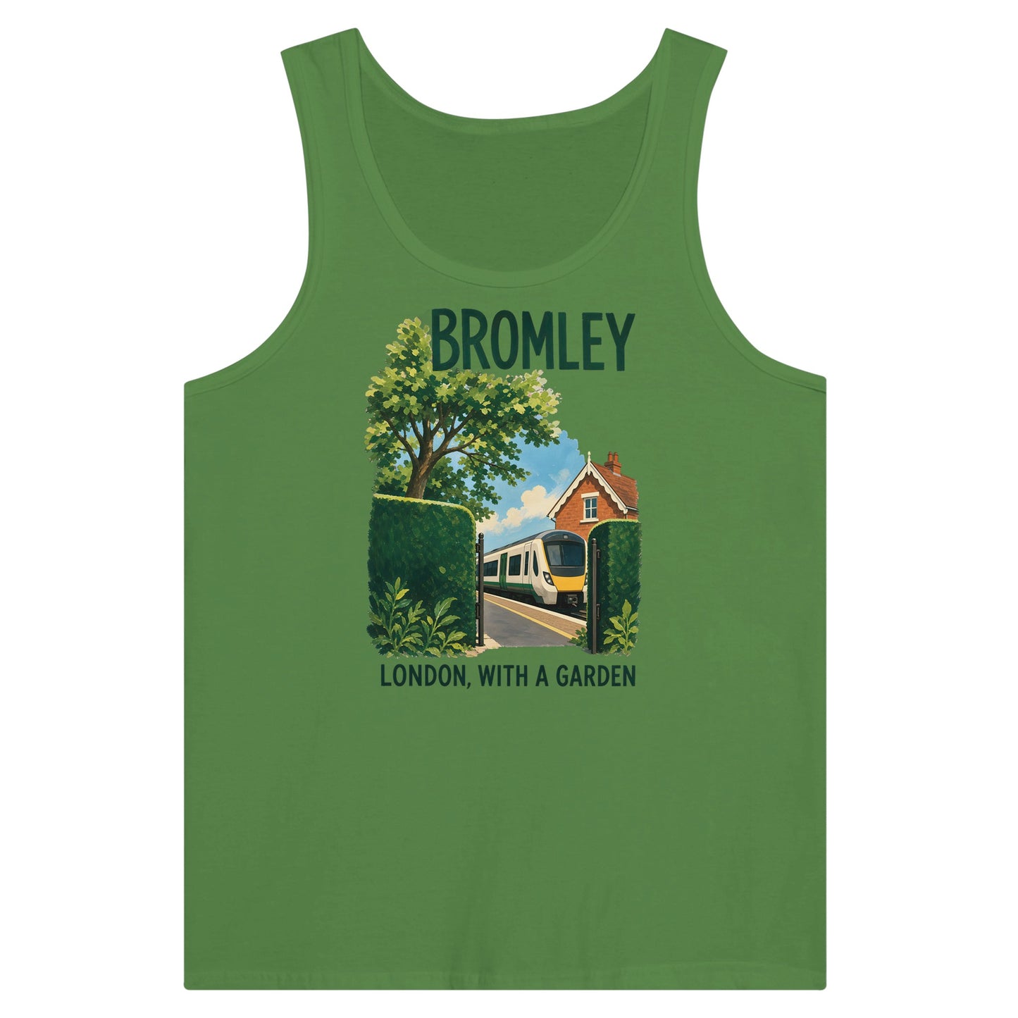Bromley: London with a Garden Premium Unisex Tank Top — product view 13
