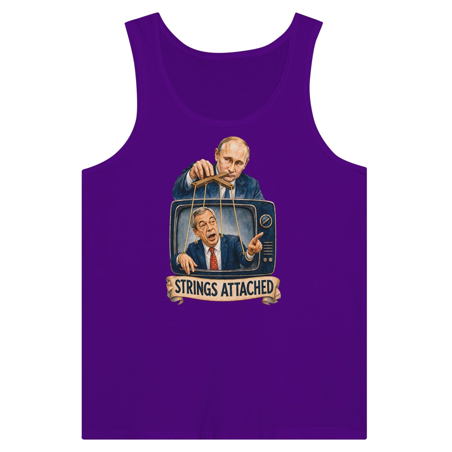 Strings Attached Political Satire Premium Unisex Tank Top — product view 6