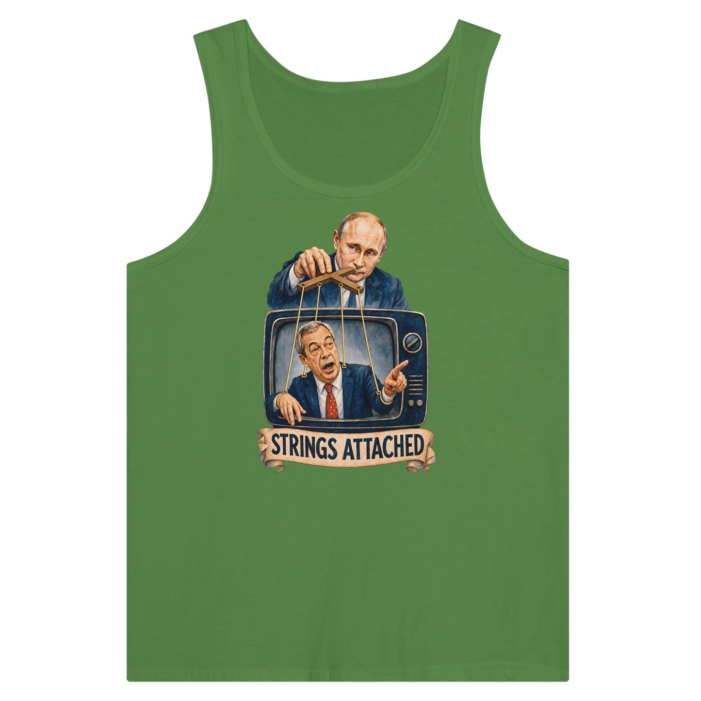 Strings Attached Political Satire Premium Unisex Tank Top — product view 13