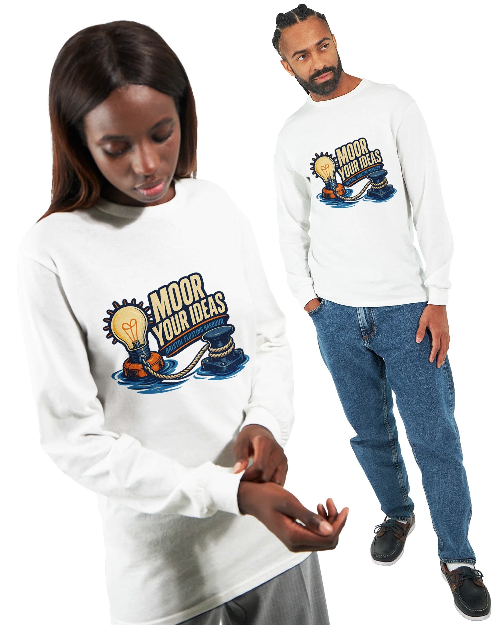 Moor Your Ideas – Bristol Floating Harbour Long-Sleeve T-shirt — product view 2
