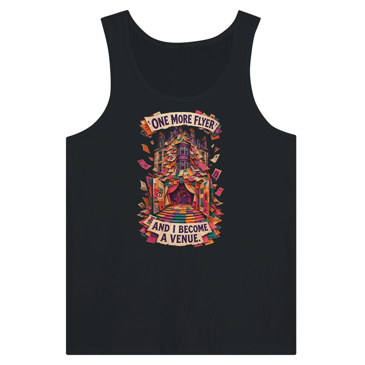 One More Flyer and I Become a Venue Premium Unisex Tank Top — product view 8