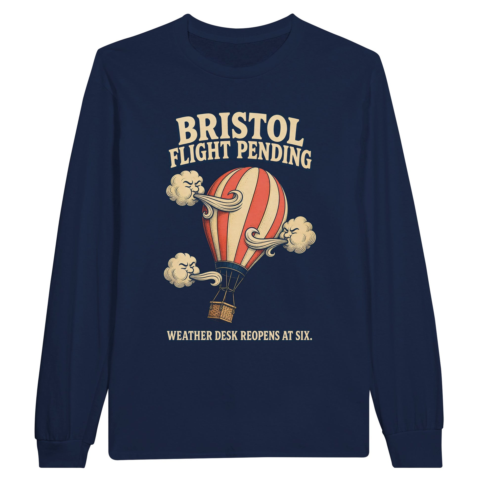 Bristol Flight Pending – Weather Desk Long-Sleeve T-shirt — product view 11