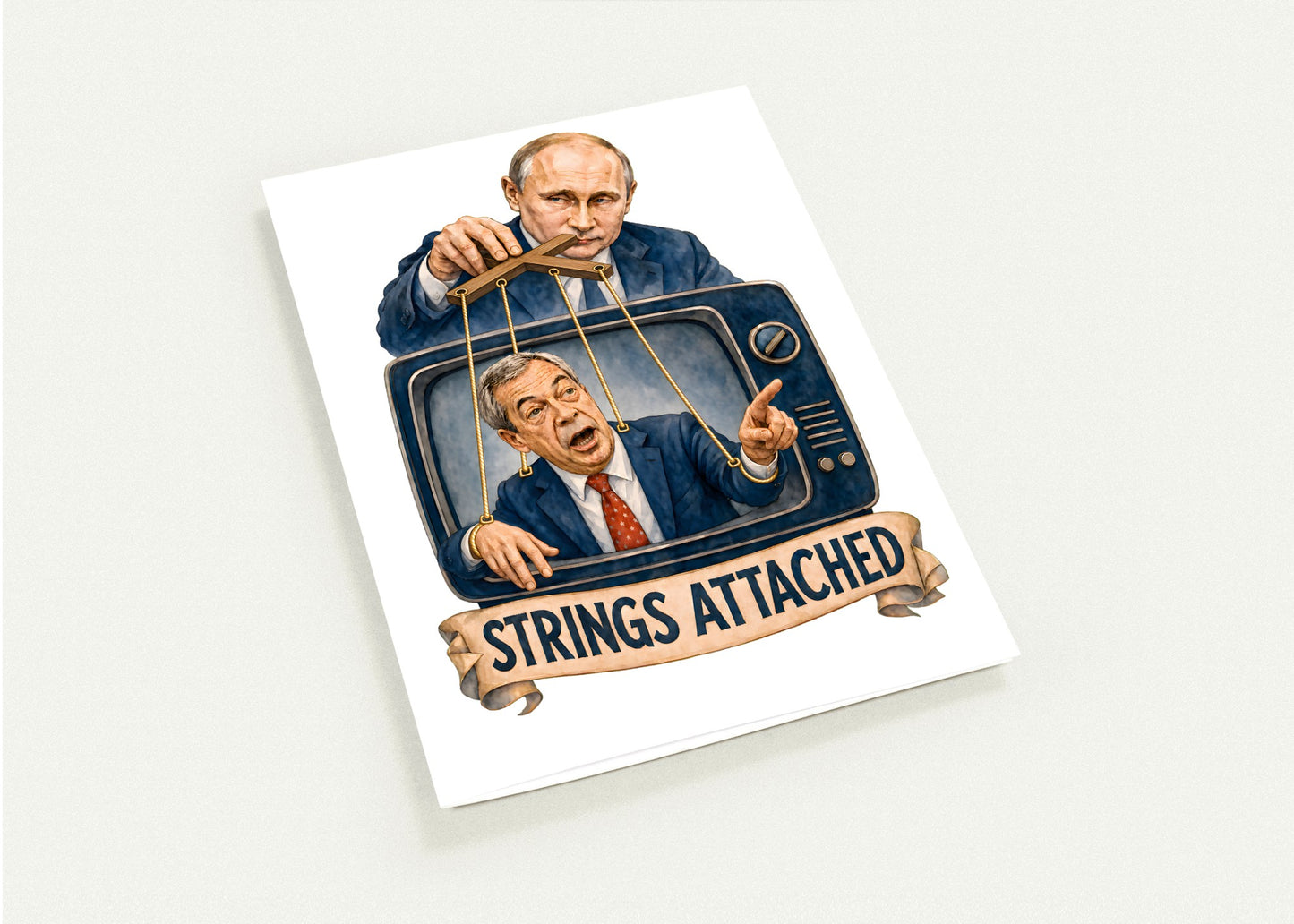 Strings Attached Political Satire Greeting Card Pack — product view 4