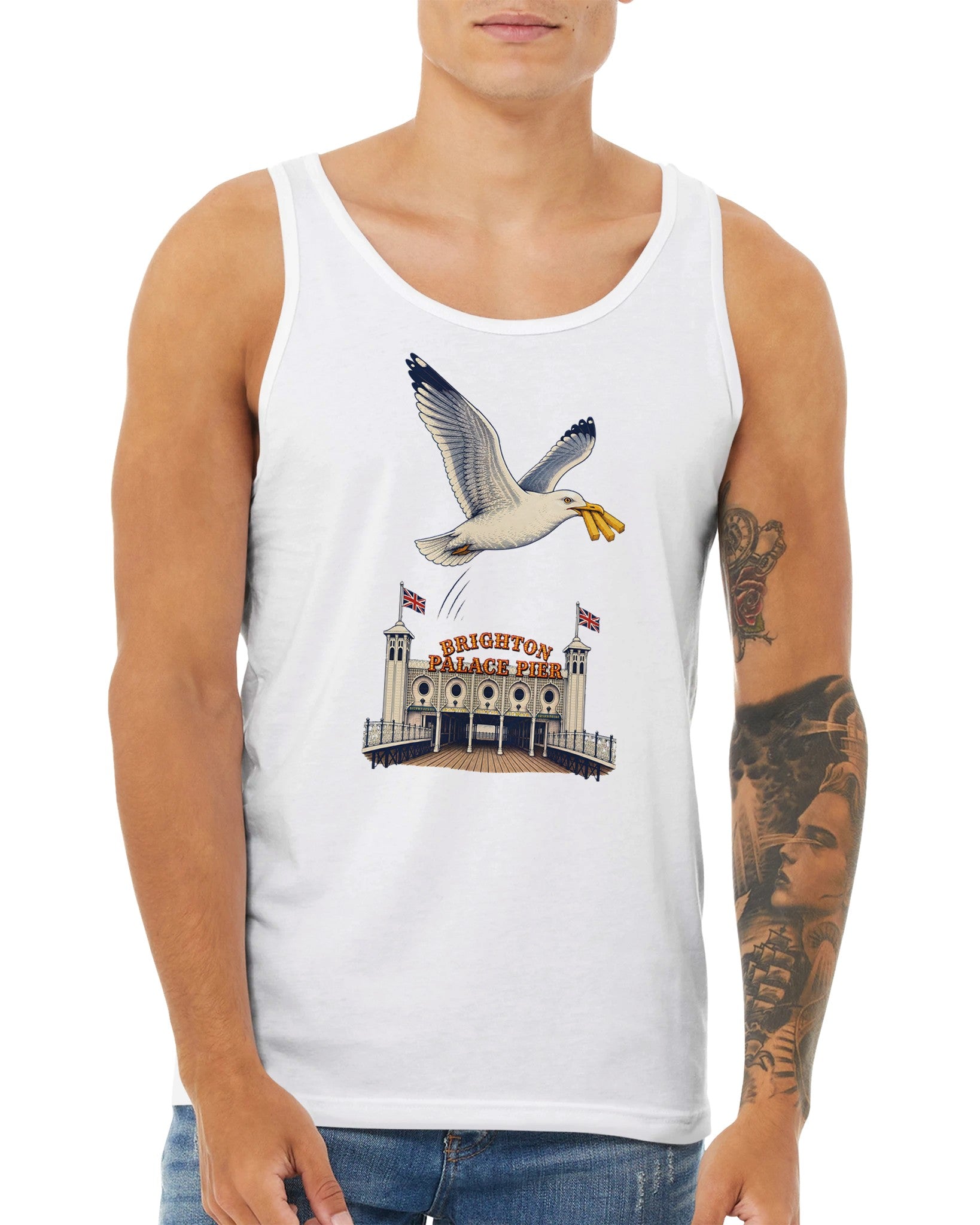 Brighton Palace Pier Chip Heist Premium Unisex Tank Top — product view 15
