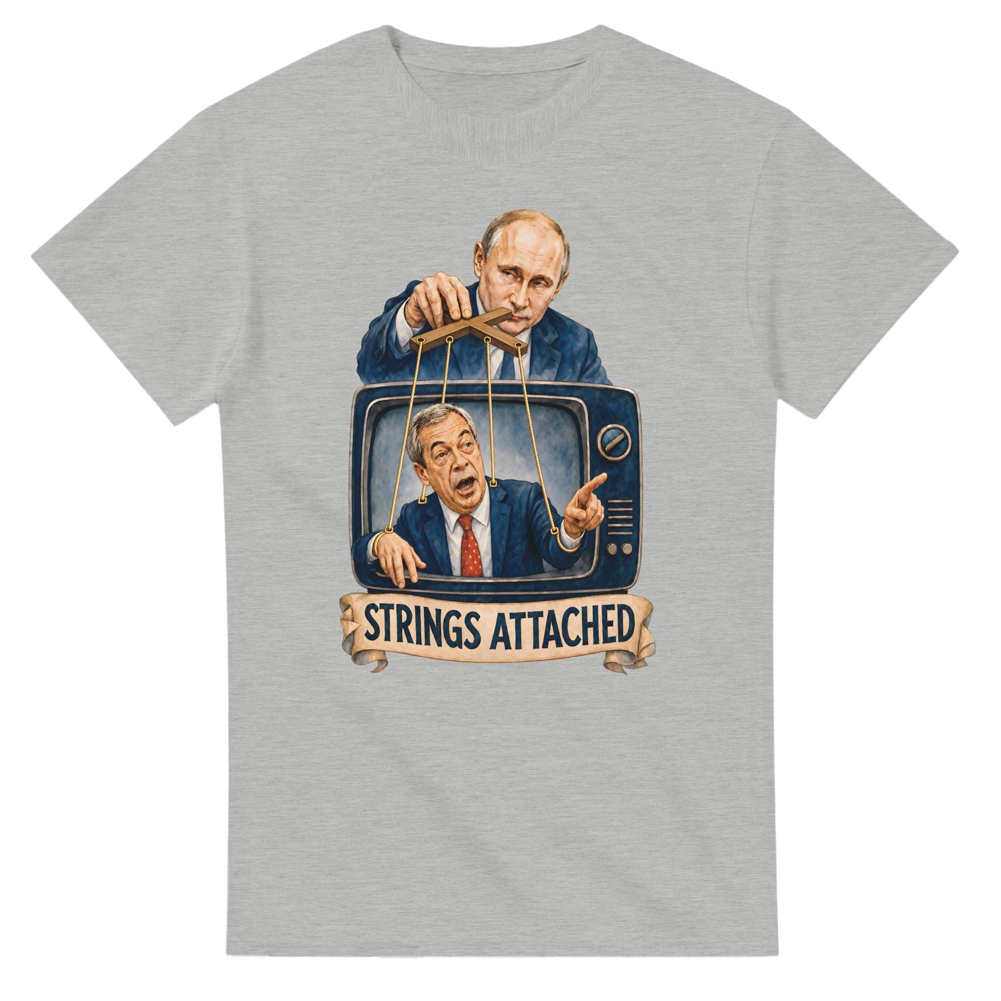 Strings Attached Political Satire T-shirt — product view 6