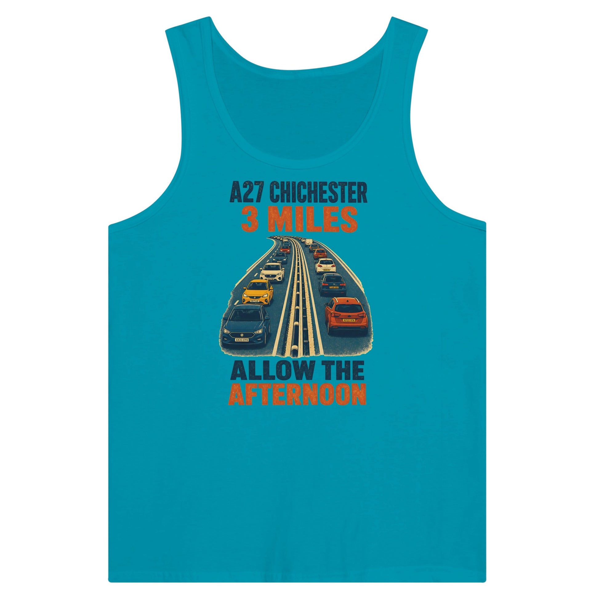 A27 Chichester – 3 Miles, Allow the Afternoon Premium Unisex Tank Top — product view 2