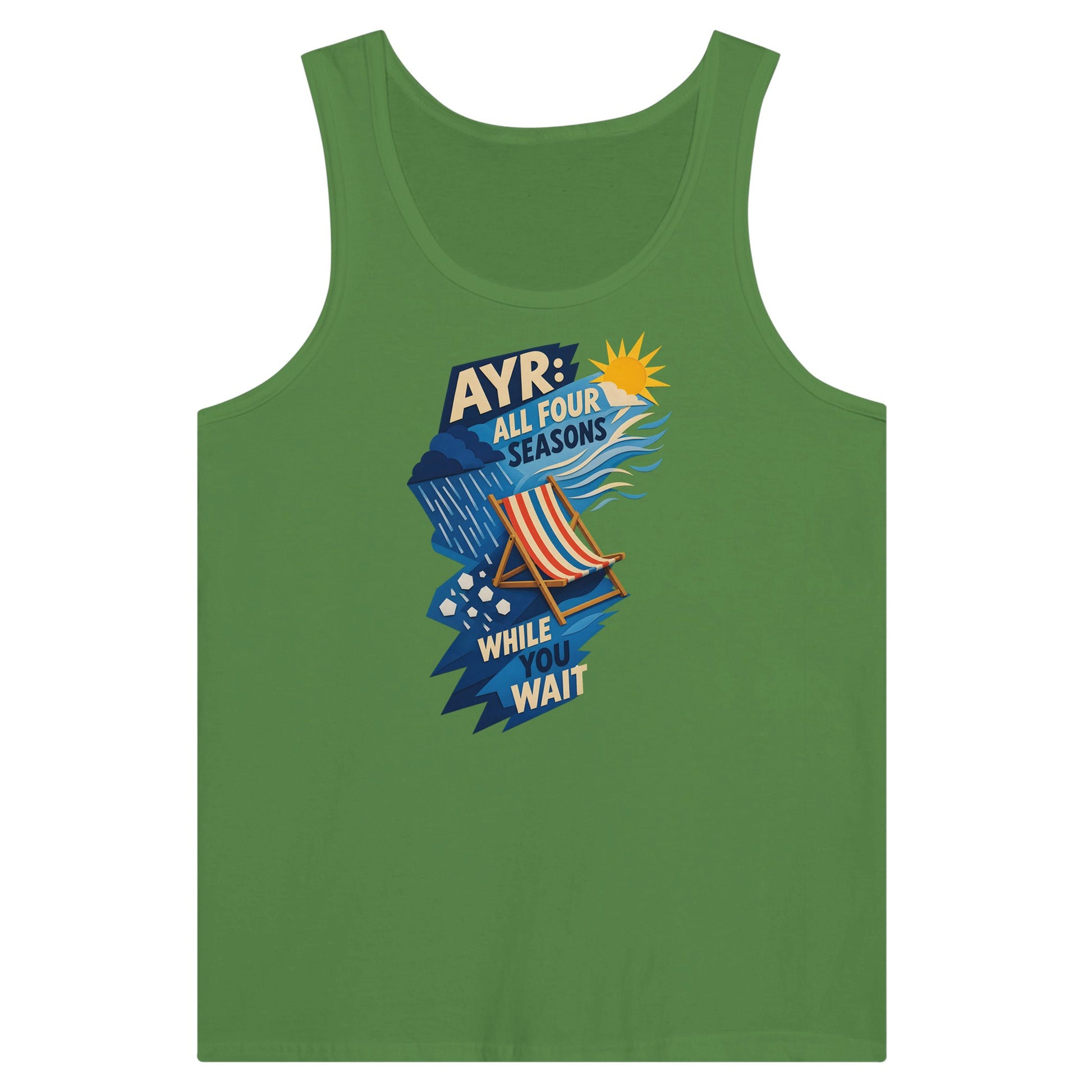 Ayr: All Four Seasons While You Wait Premium Unisex Tank Top — product view 13