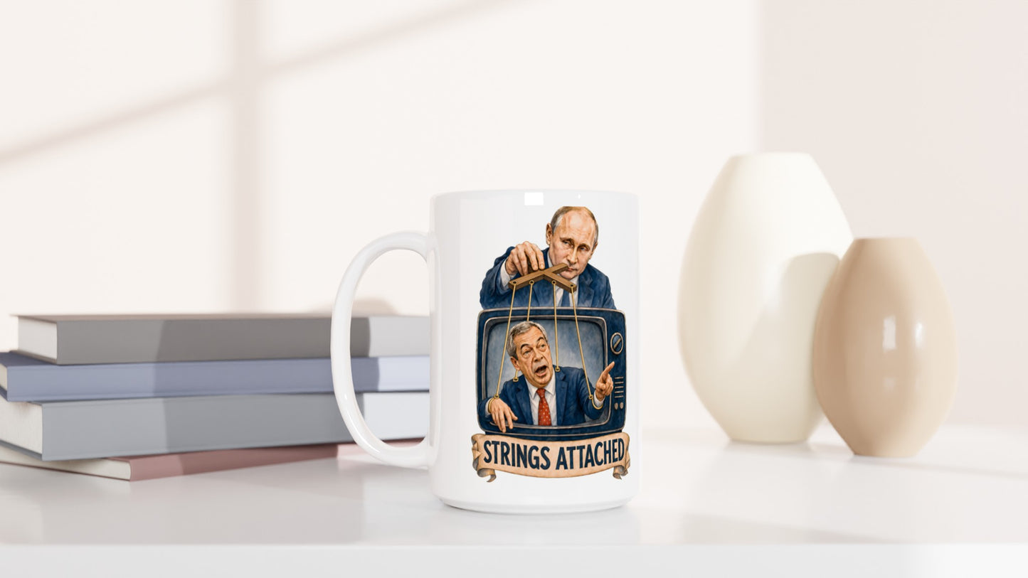 Strings Attached Political Satire Large Mug — product view 6