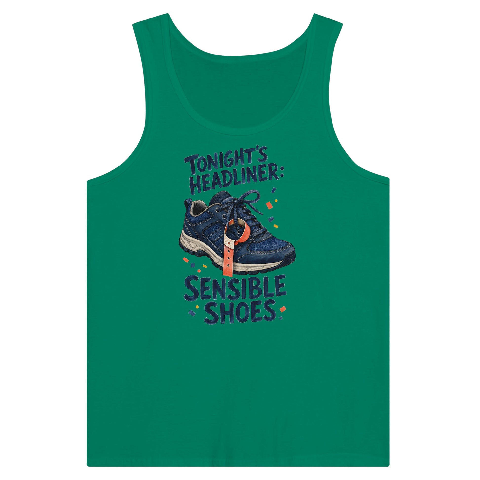 Tonight's Headliner: Sensible Shoes Concert Premium Unisex Tank Top — product view 10