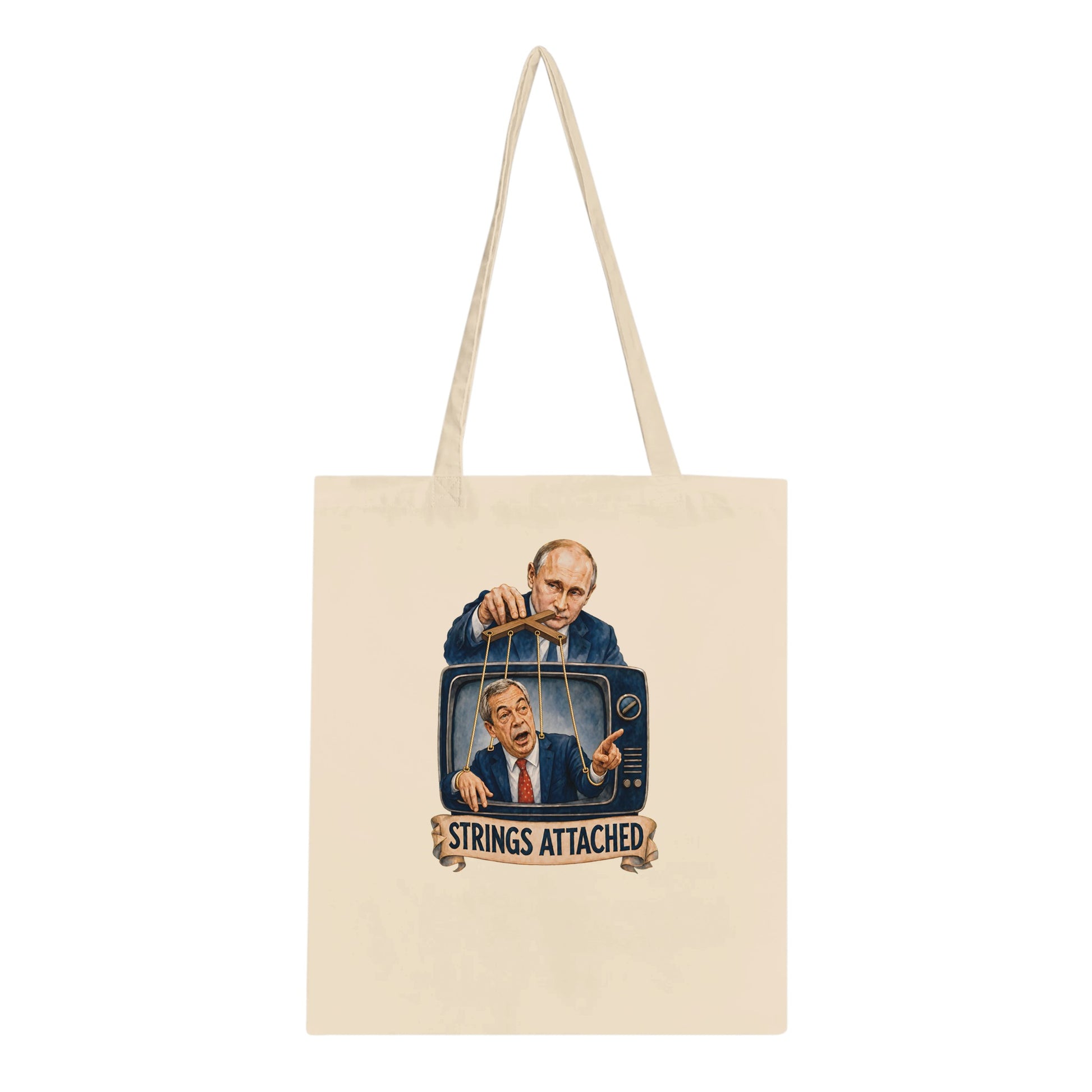 Strings Attached Political Satire Tote Bag — product view 2