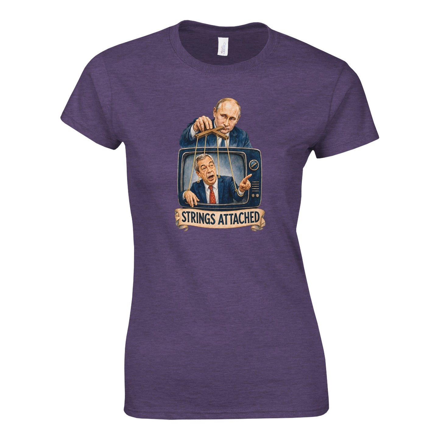 Strings Attached Political Satire Women's T-shirt — product view 9