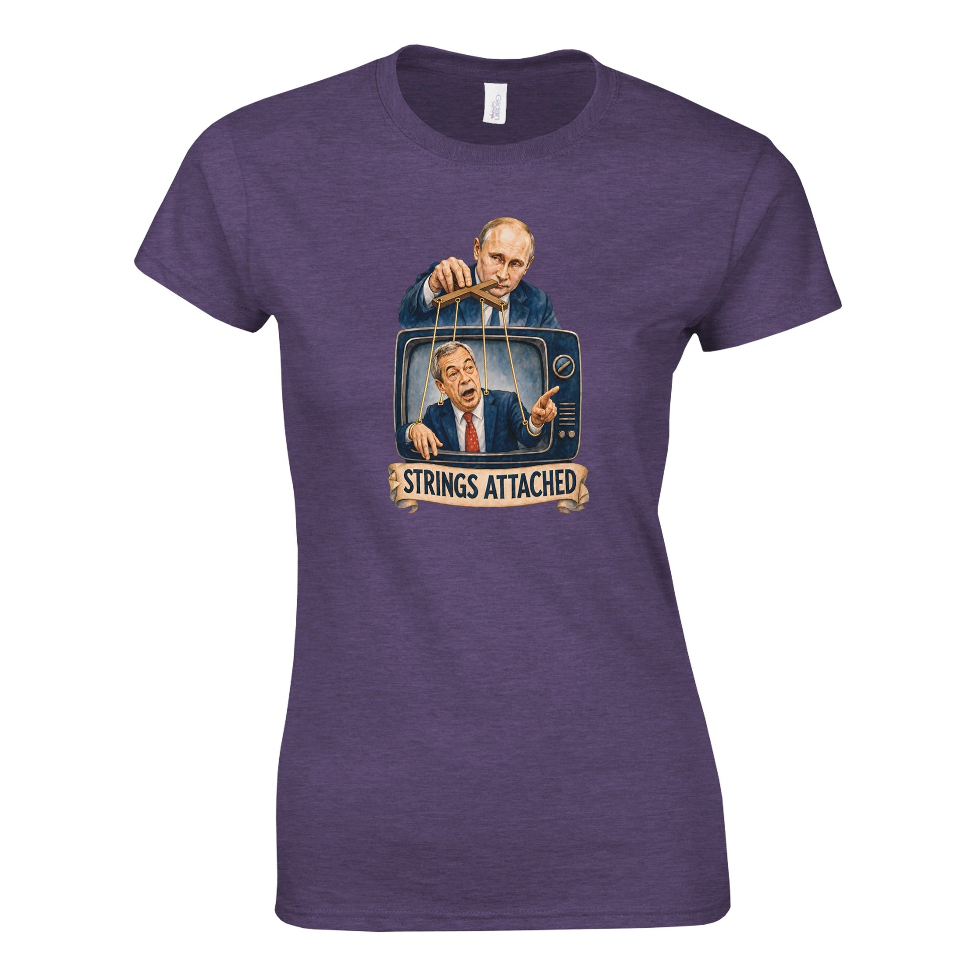 Strings Attached Political Satire Women's T-shirt — product view 9