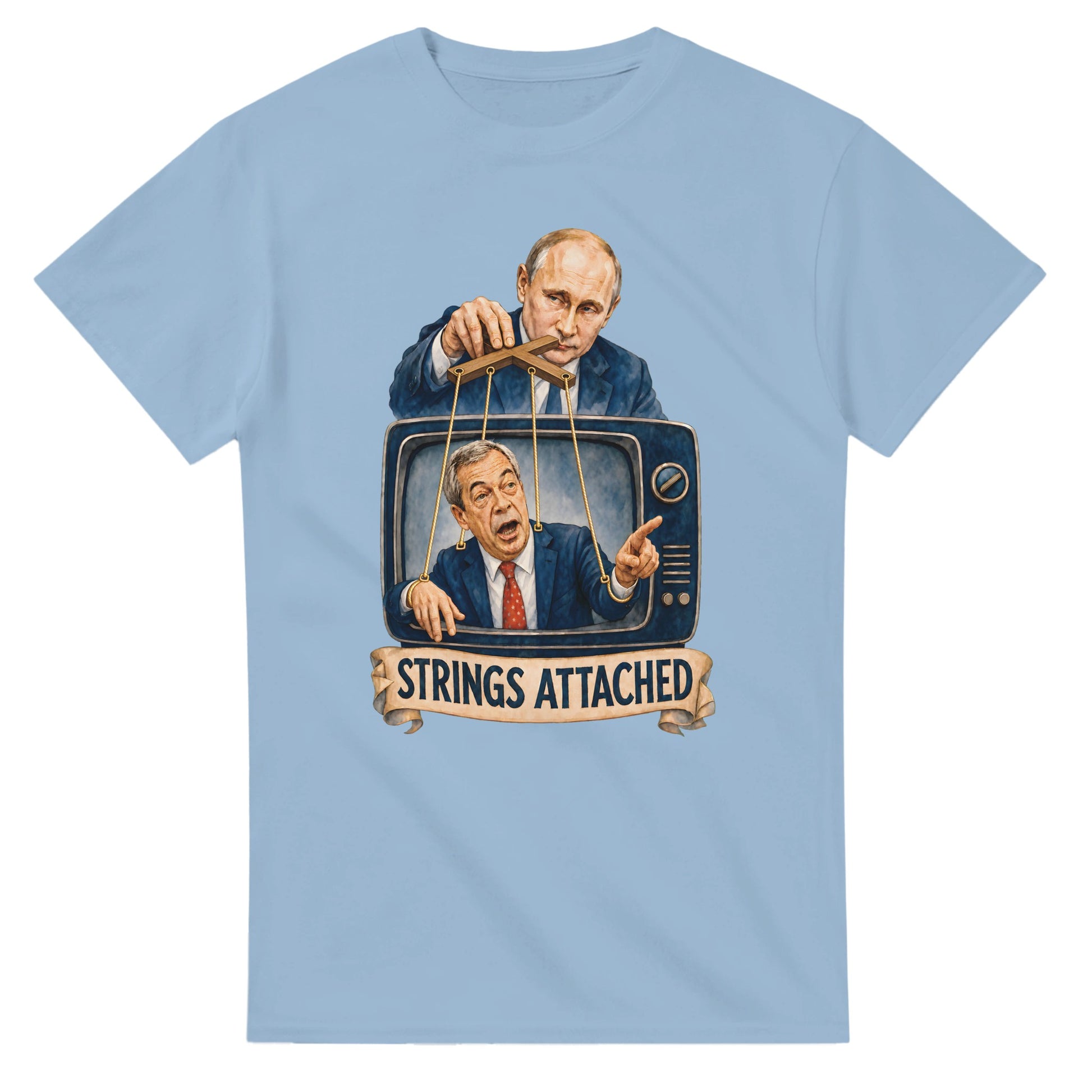 Strings Attached Political Satire T-shirt — product view 15
