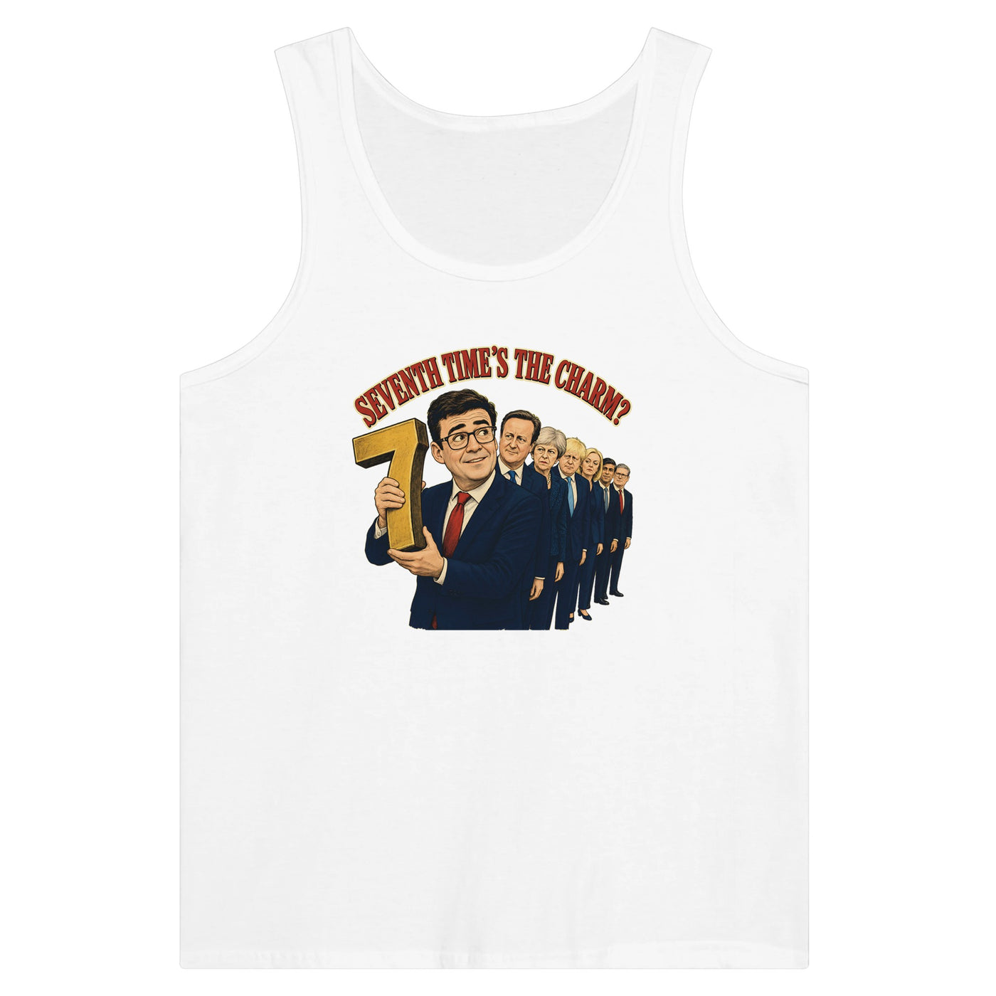 Seventh Time’s the Charm? UK Prime Minister Caricature Premium Unisex Tank Top