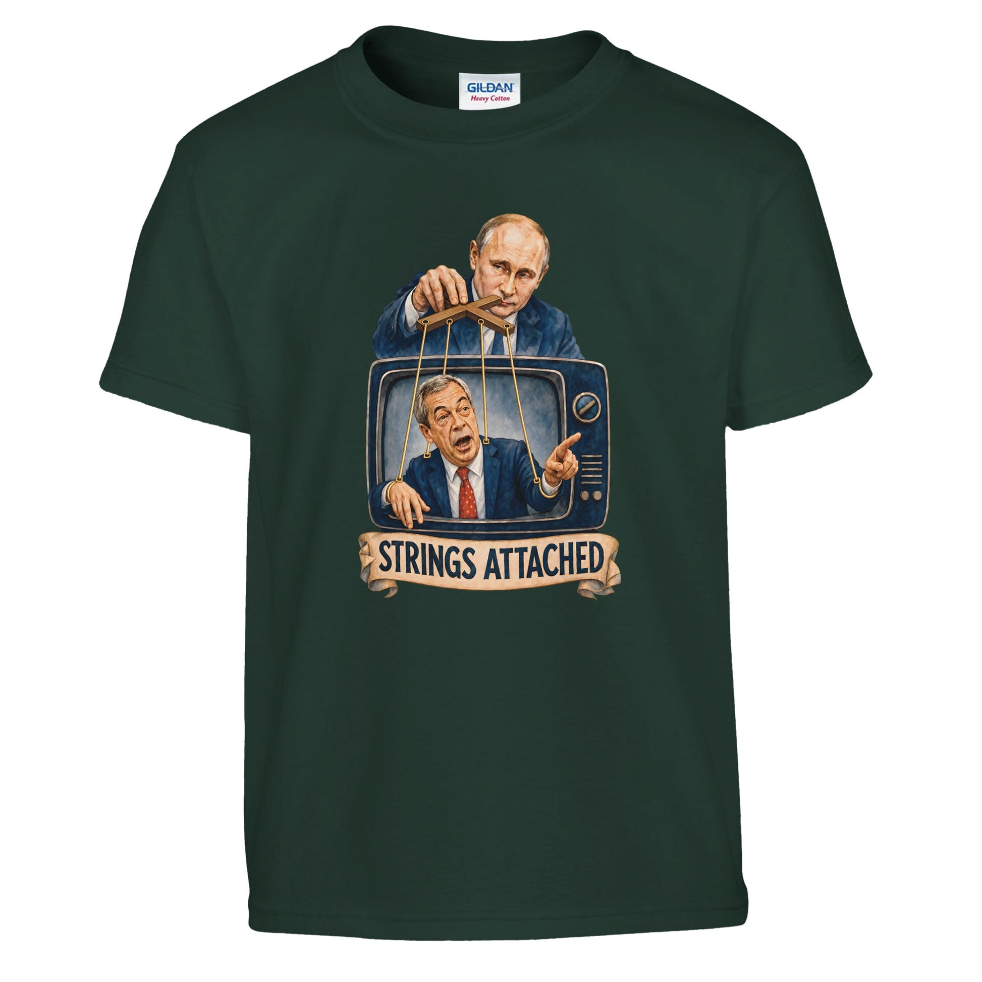 Strings Attached Political Satire Kids' T-shirt — product view 13