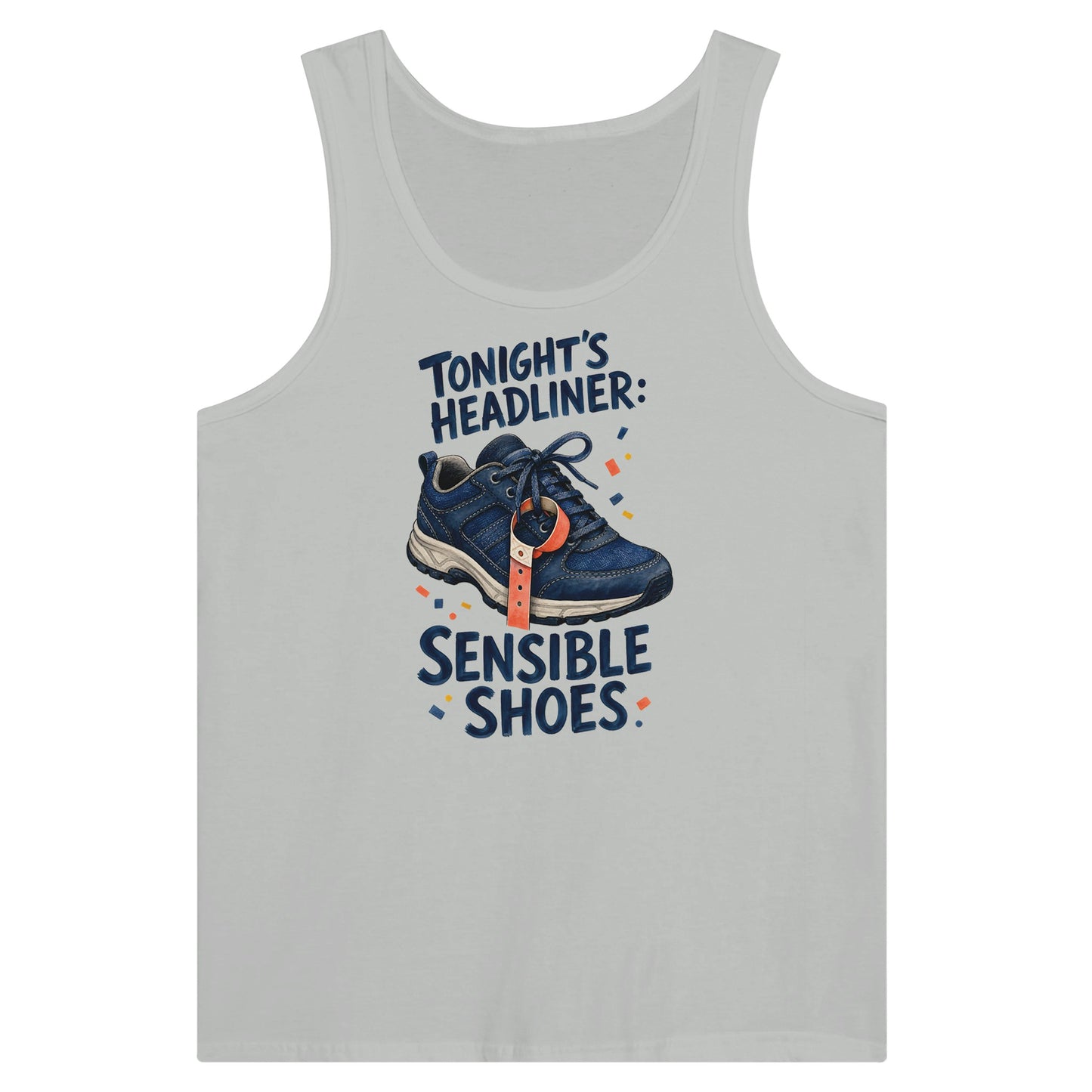 Tonight's Headliner: Sensible Shoes Concert Premium Unisex Tank Top — product view 5