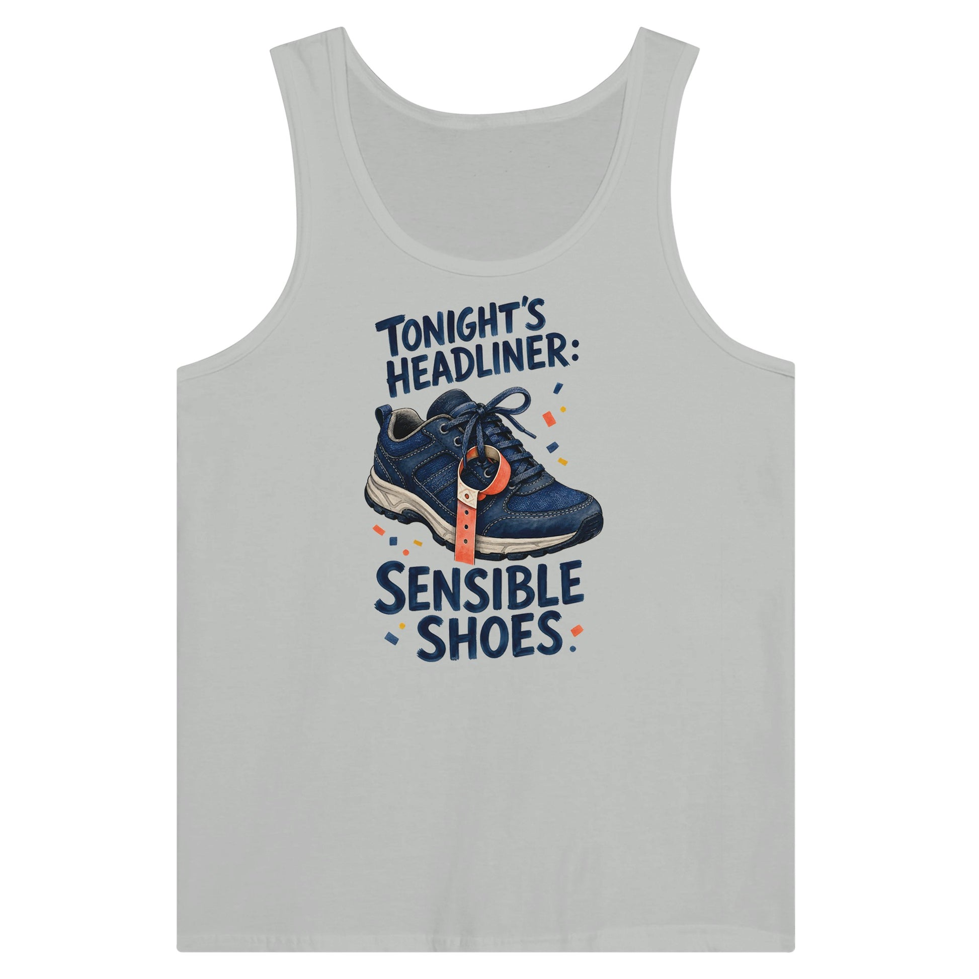 Tonight's Headliner: Sensible Shoes Concert Premium Unisex Tank Top — product view 5