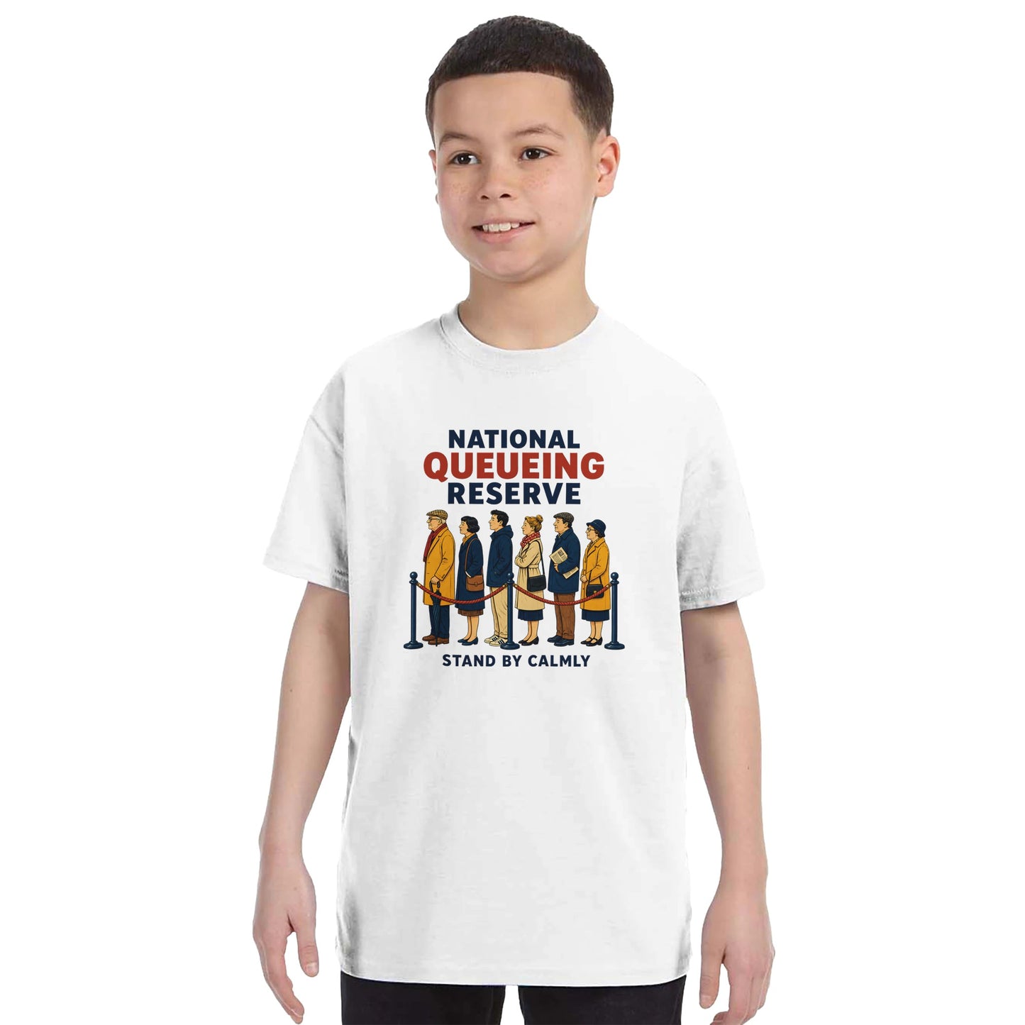National Queueing Reserve – British Queue Graphic Kids' T-shirt — product view 16