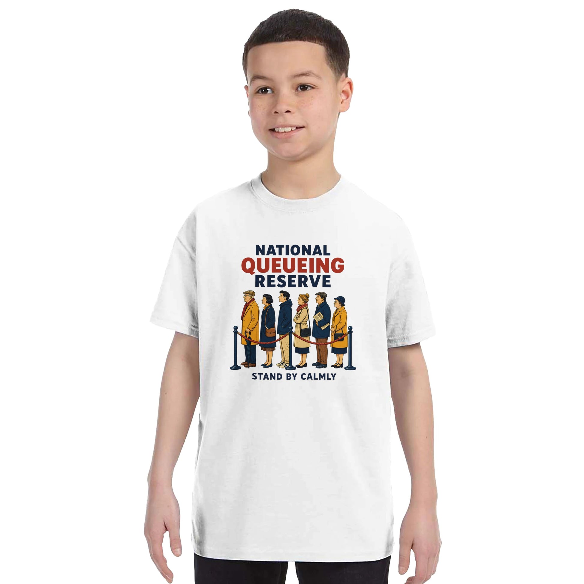National Queueing Reserve – British Queue Graphic Kids' T-shirt — product view 16