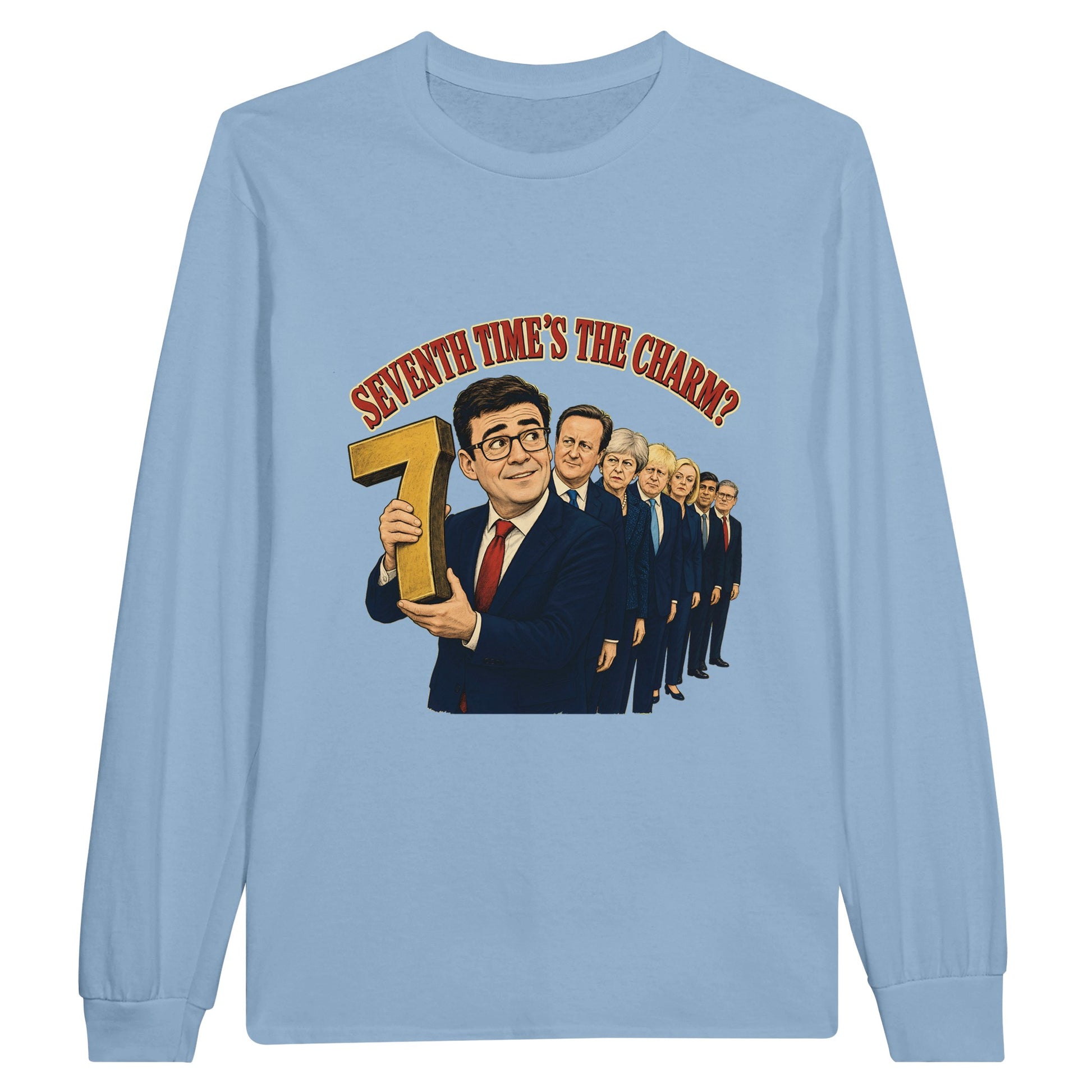 Seventh Time’s the Charm? UK Prime Minister Caricature Long-Sleeve… — product view 2